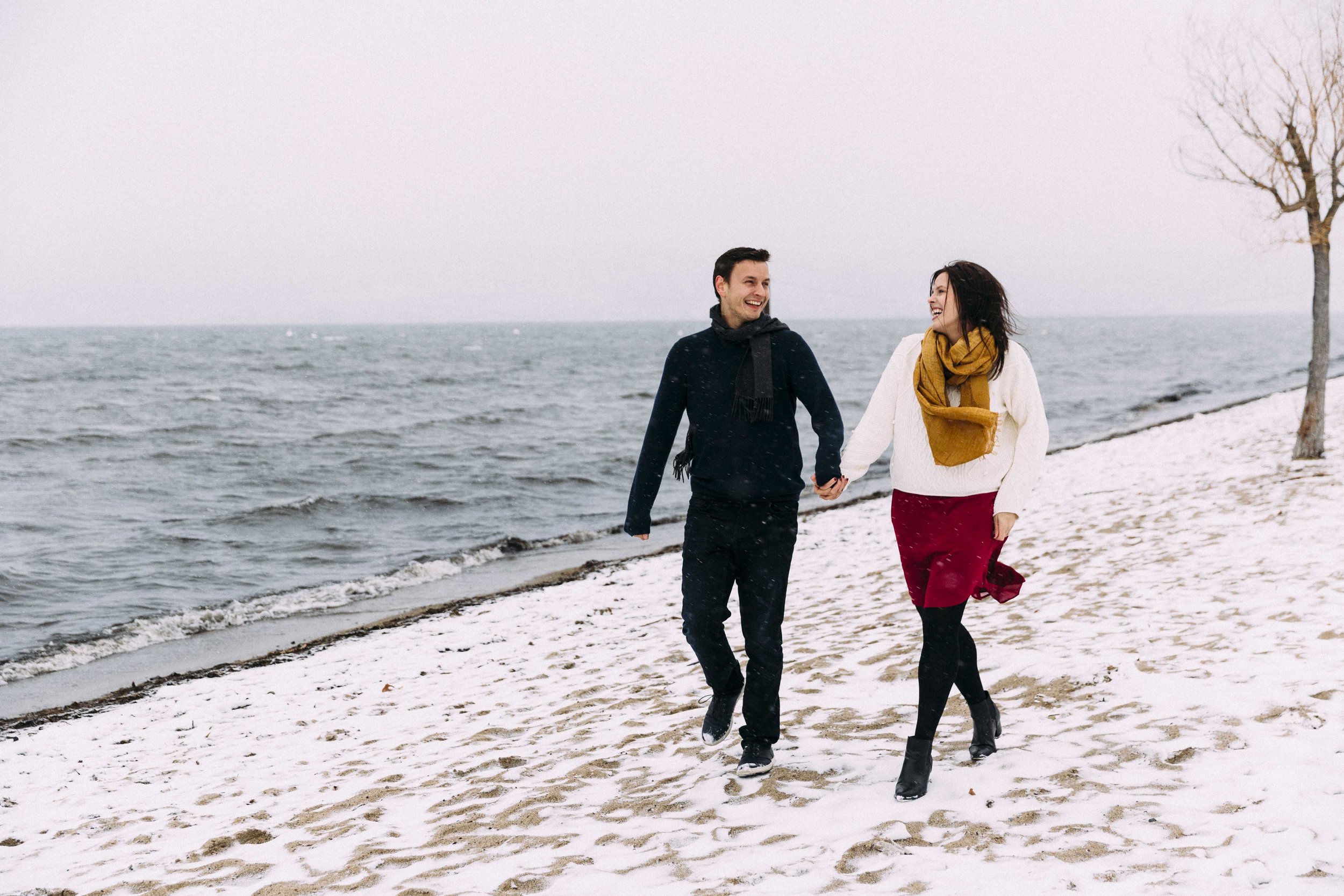 Winter engagement at Gyro beach in Kelowna