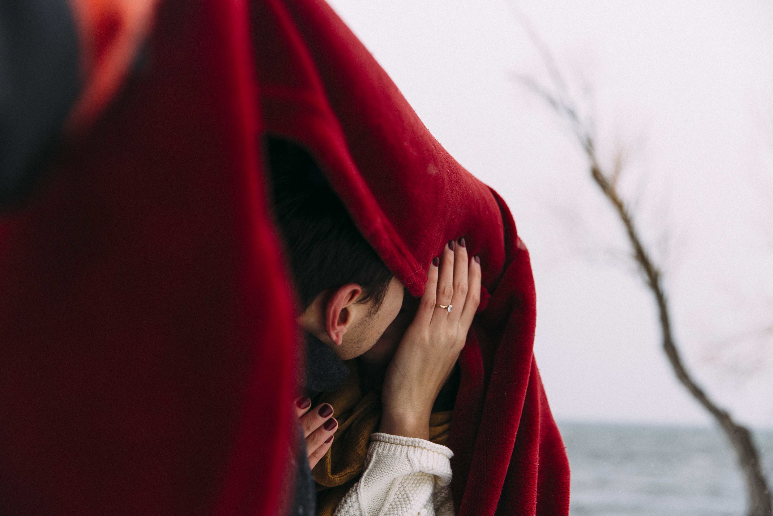 Winter engagement at Gyro beach in Kelowna