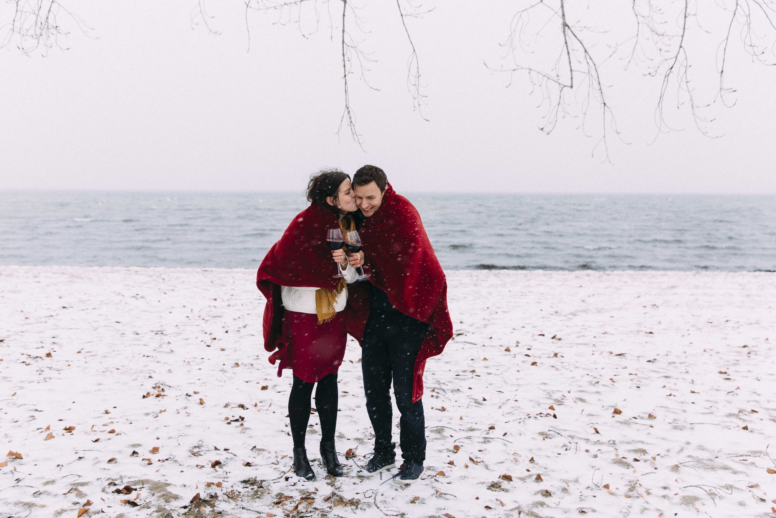 Winter engagement at Gyro beach in Kelowna