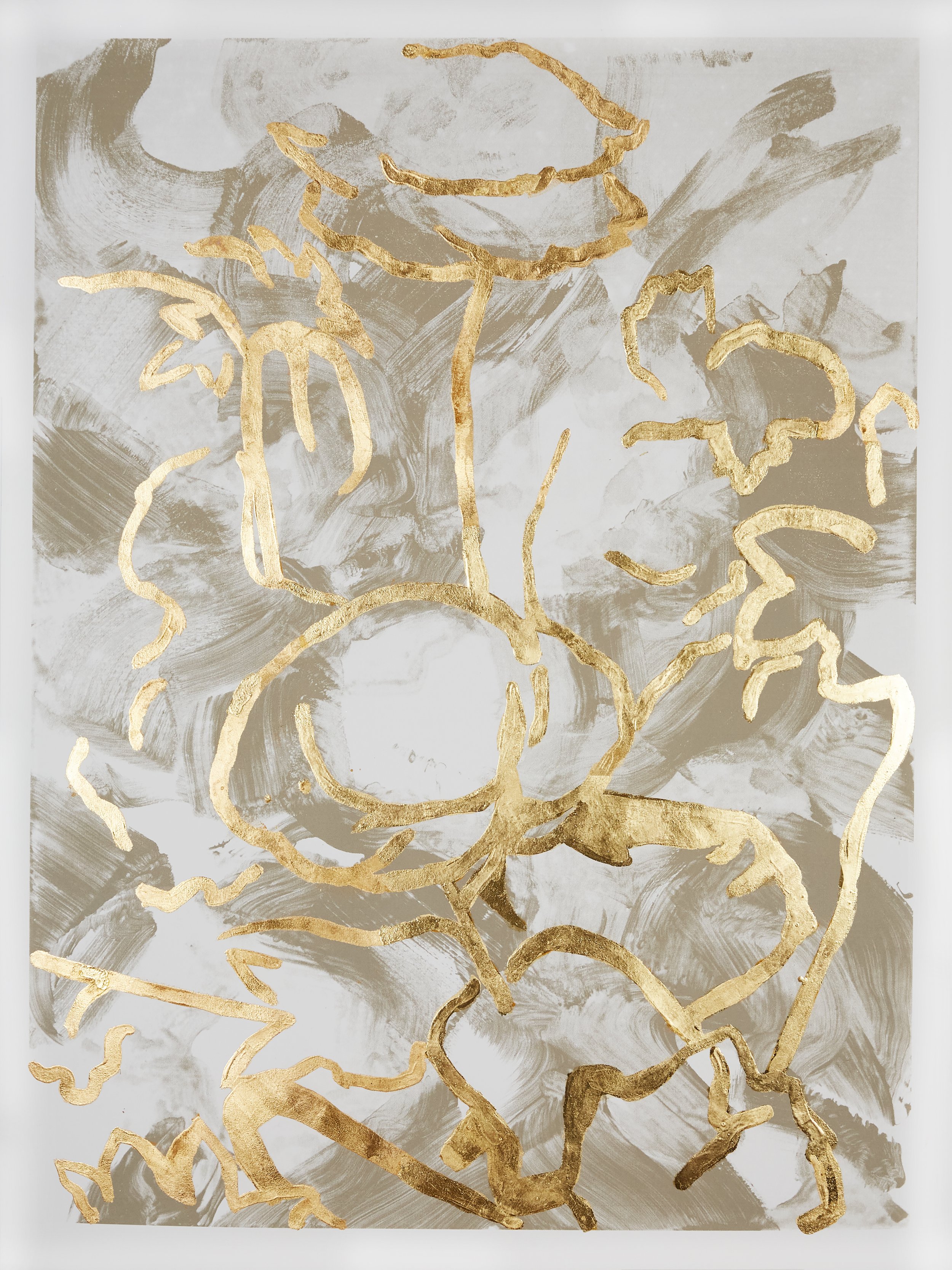 BECOMING SOMEONE ELSE: GOLD (MONOPRINT), 2023, 24k Gold leaf, paper monoprint (quartz), 40 x 30 inches, labeled “M.P.,” signed, and dated, unframed, Private Collection