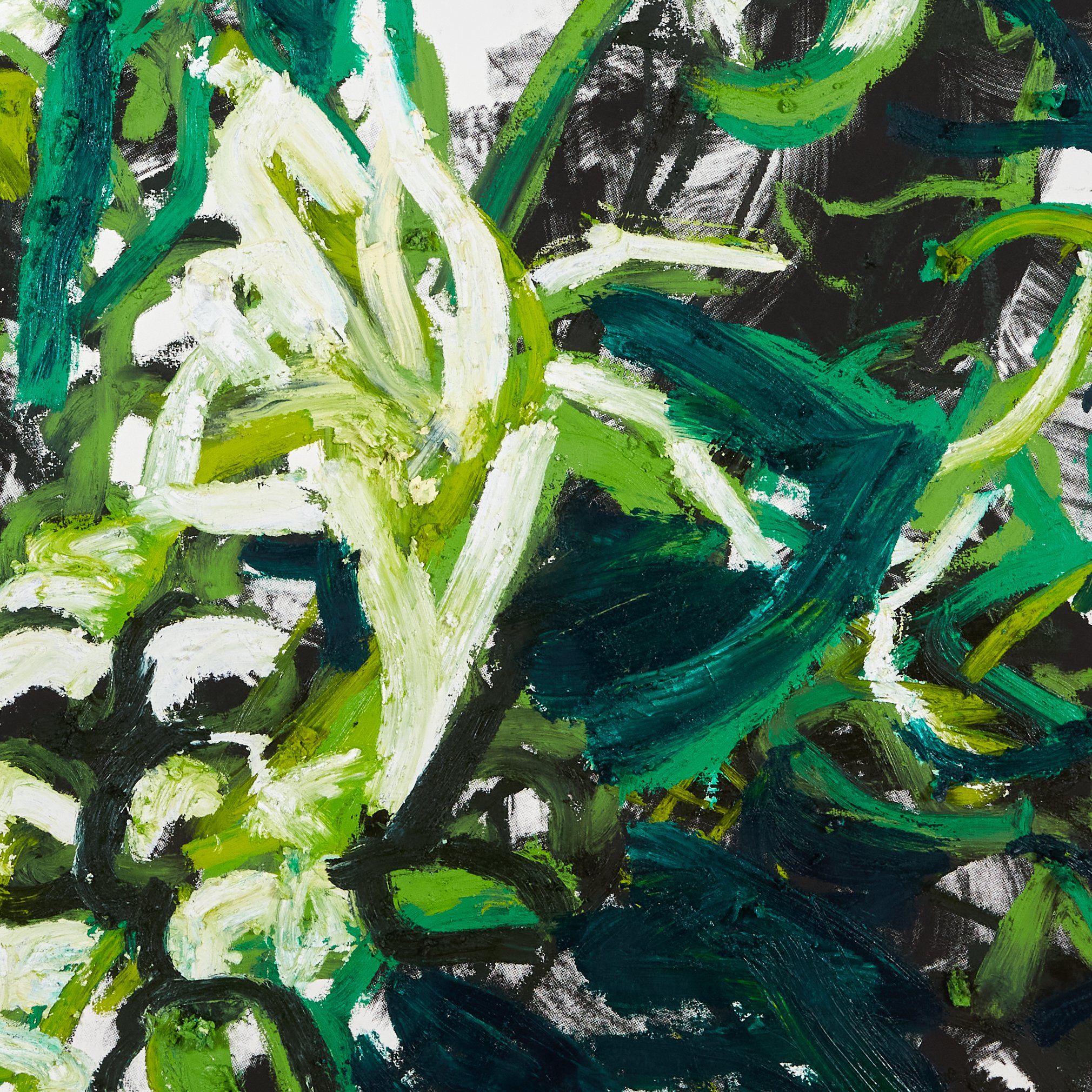 BECOMING SOMEONE ELSE: GREEN (MONOPRINT), 2023, Oil stick, paper monoprint (black), 40 x 30 inches, labeled “M.P.,” signed, and dated, unframed (DETAIL)