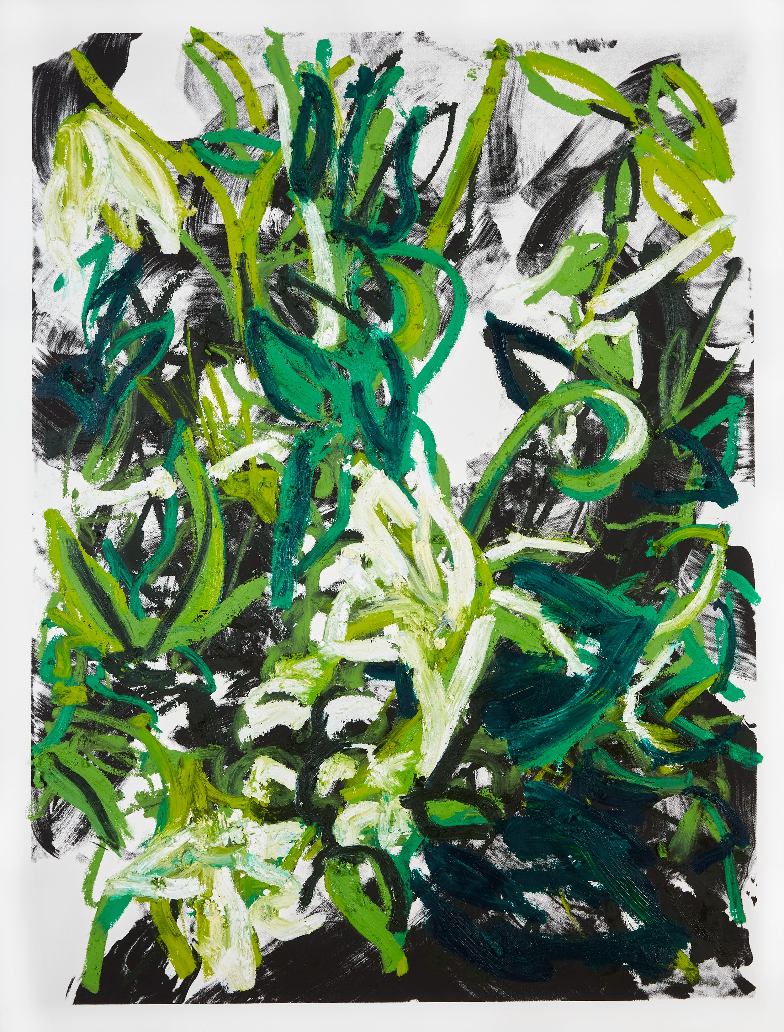 BECOMING SOMEONE ELSE: GREEN (MONOPRINT), 2023, Oil stick, paper monoprint (black), 40 x 30 inches, labeled “M.P.,” signed, and dated, unframed
