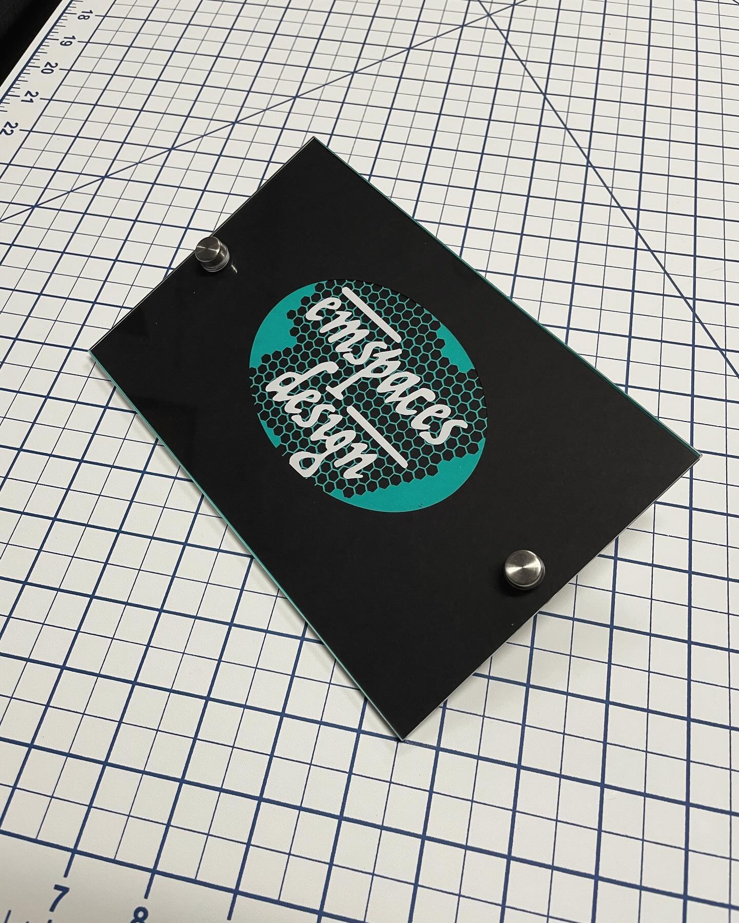 Wayfinding sign with new logo for the office: paper, vinyl, and acrylic on aluminum plate. This was the second one I finished today (the first was for my next door office neighbor). Good to have a productive creative day ☺️