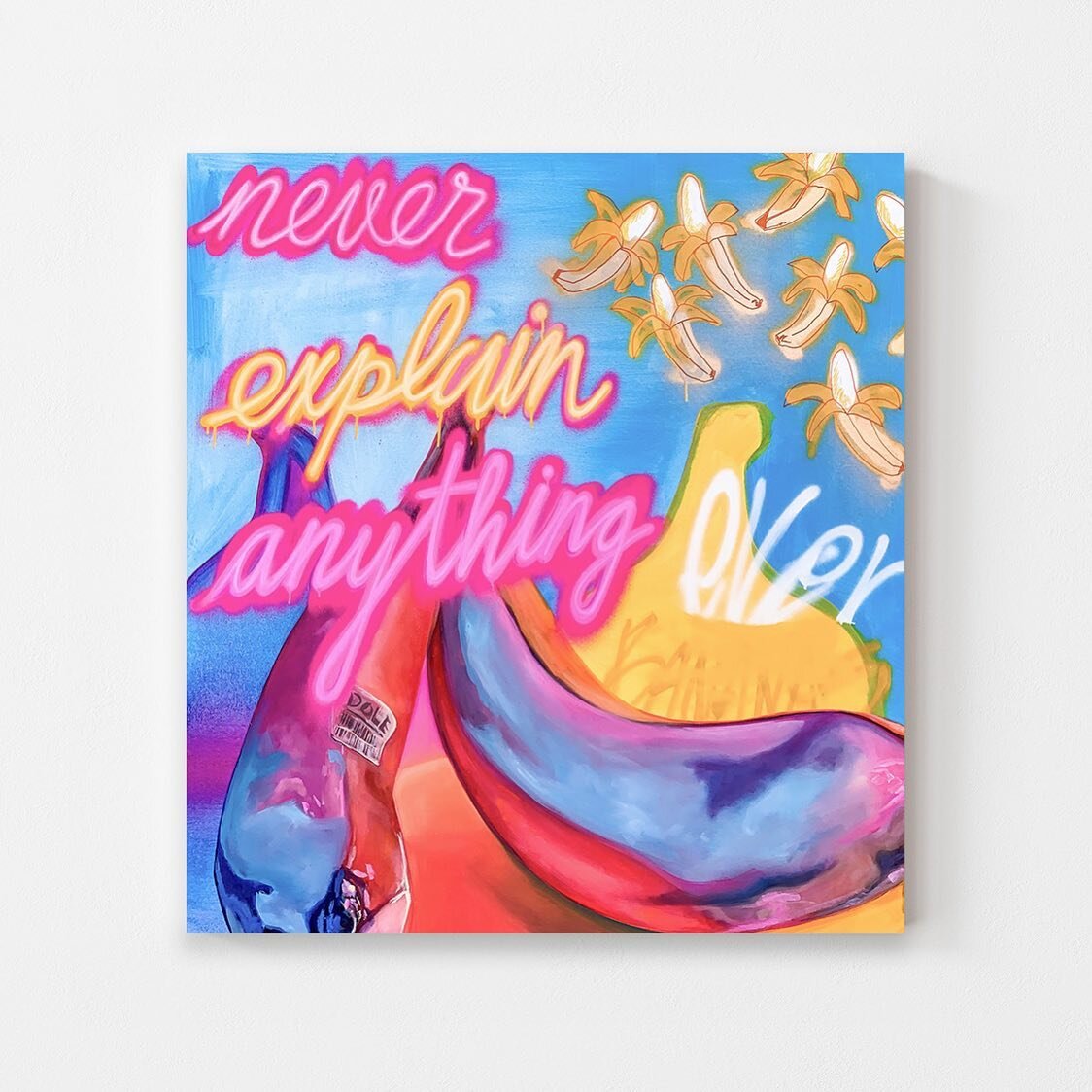 ⠀⠀⠀⠀⠀⠀⠀⠀⠀
&ldquo;Never a Explain Anything&rdquo; &amp; that&rsquo;s that. 
Mixed media on canvas 
48&rdquo; x 48&rdquo; 
🍌 available for purchase! Contact for inquiries. 
.
.
.
.
.
.
.
.
.
#artbyalifutrell #neverexplainanything #bananaart #bananadec