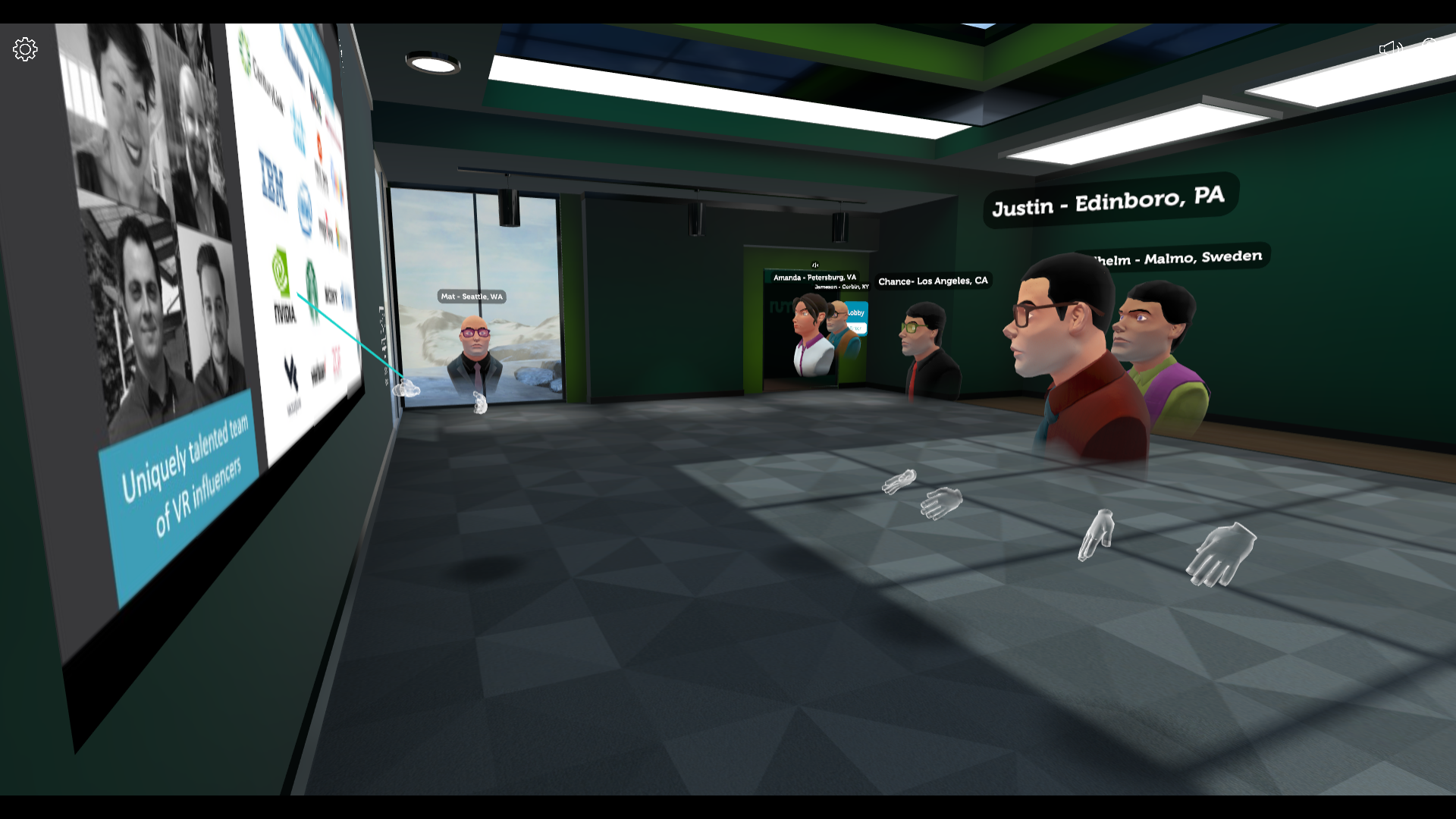 The team meets in a NVIDIA branded meeting room.