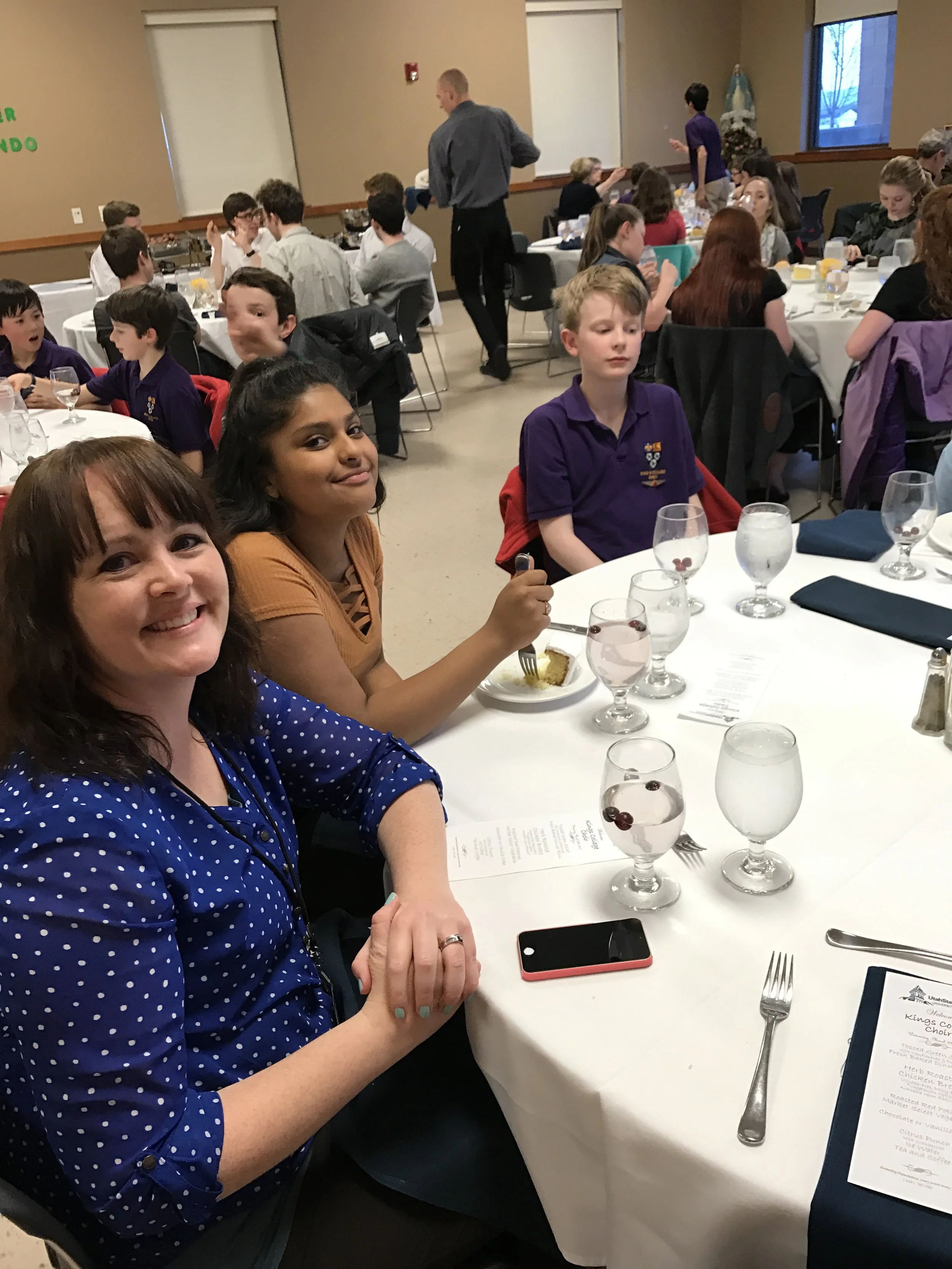 Miss Janni having dinner with King's College members