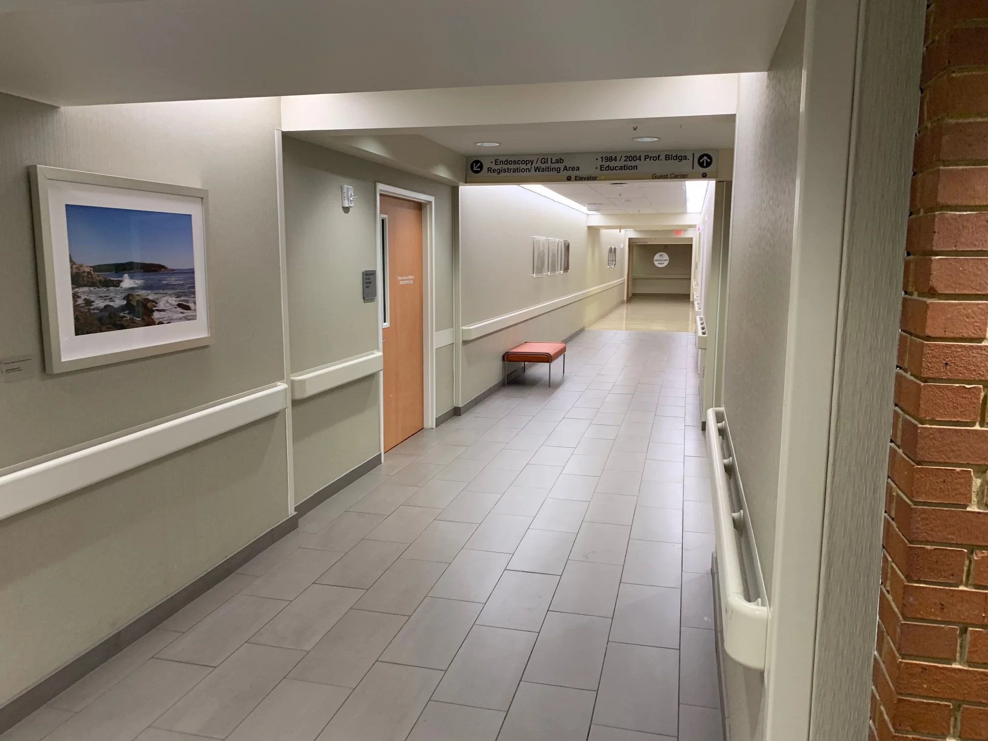 Yellow star; what you will see when you look to your right. Endoscopy will be on the left side and bathrooms on the right. Keep going straight and follow the hallway