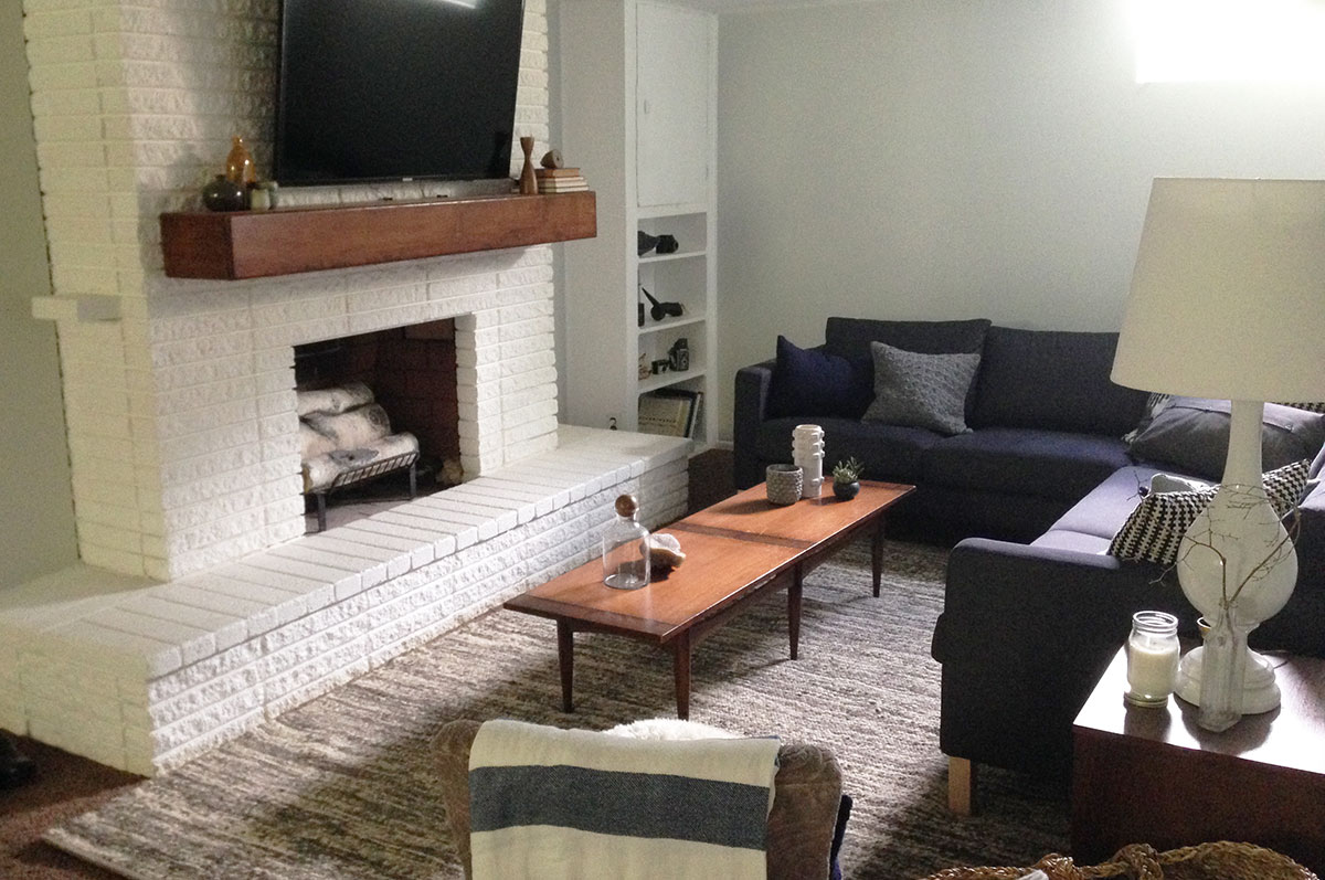 Larry built us a beautiful new mantle to add a focal point and stay true to the fact that the house was built in the 1950s