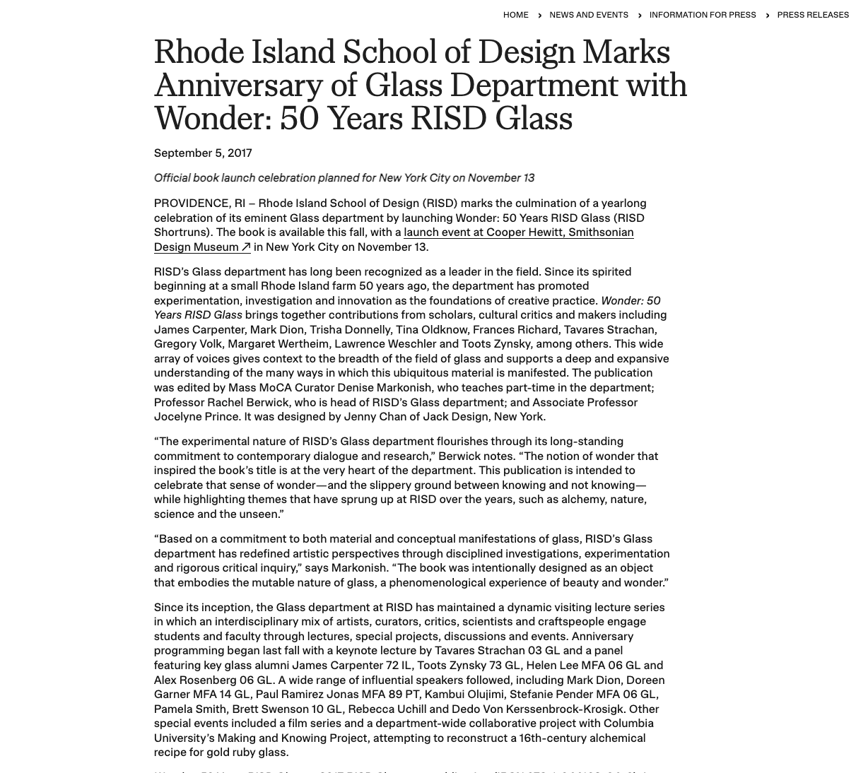 RISD News Announcement