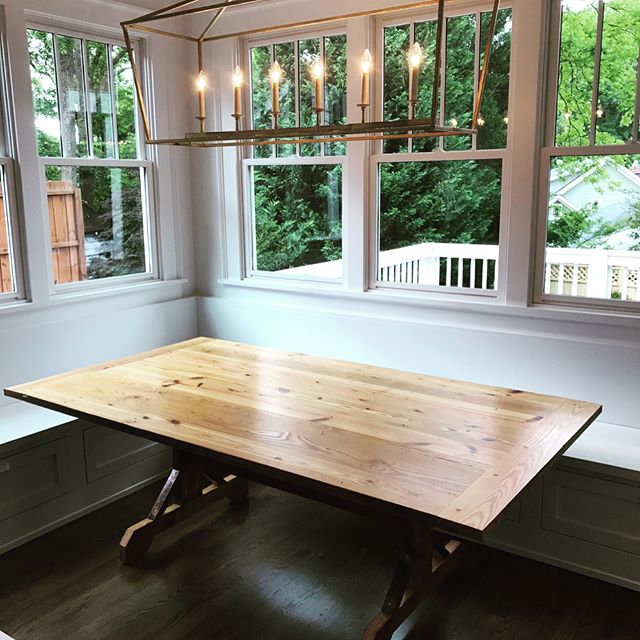 #farmhousetable finished and delivered. This table is made from the #reclaimed 2x6 from their home renovation, 45&quot;x84&quot;x30&quot;. Some very happy customers I hope can share many a meal at with friends and family! #virginiahighlands #atlanta 