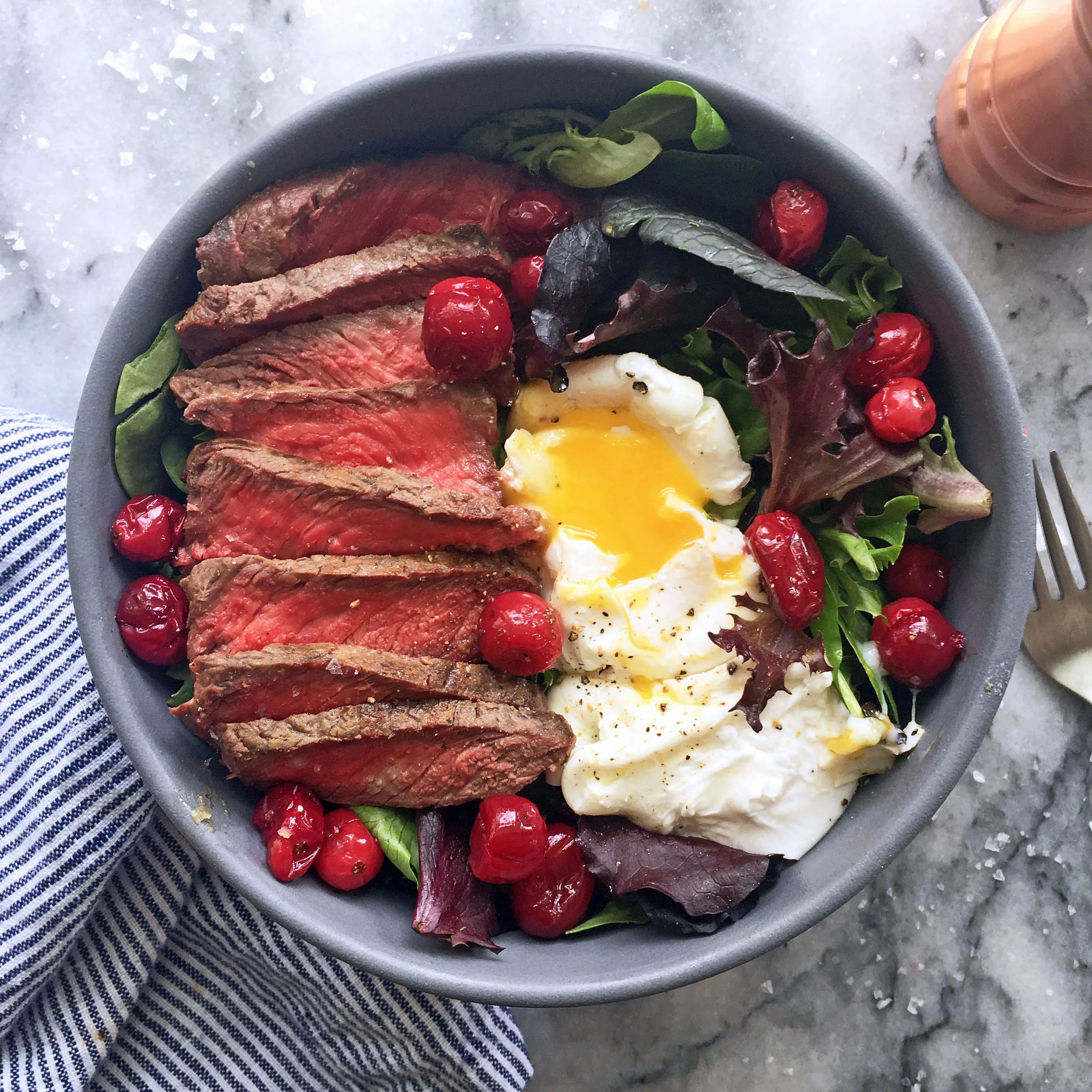 Steak & Eggs Breakfast Salad with Roasted Cranberries