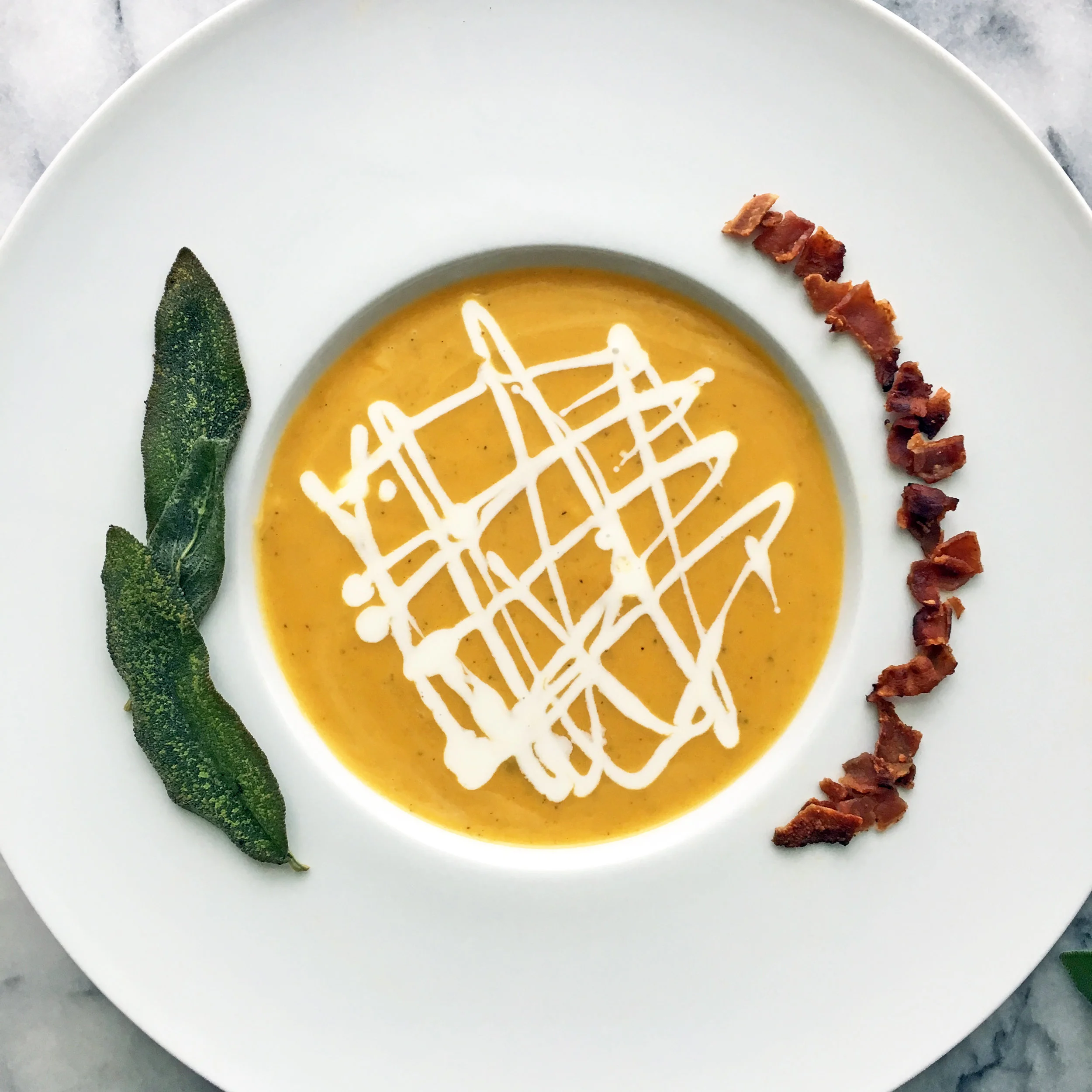 Roasted Butternut Squash Soup With Fried Sage Cream Bacon Bazaarlazarr