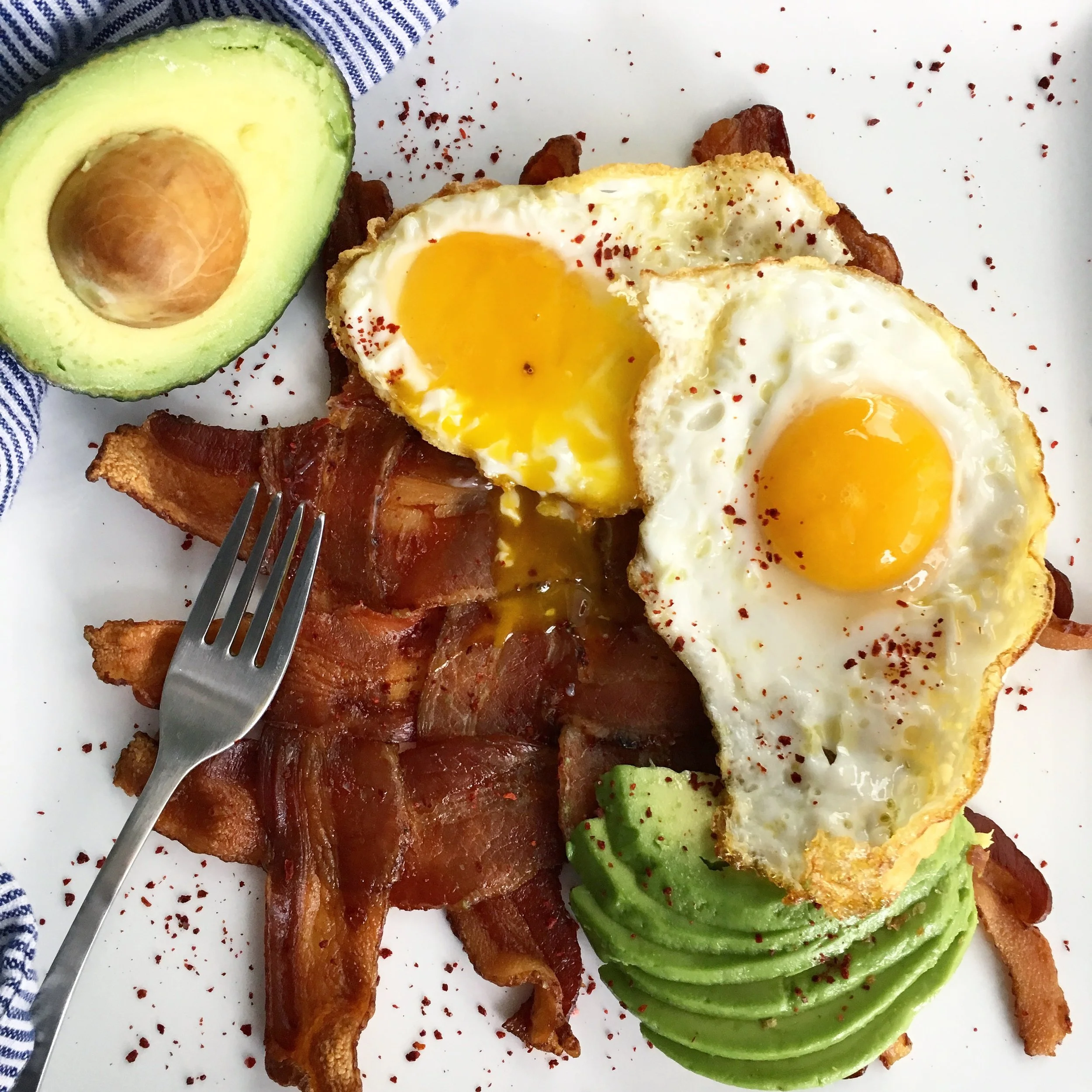 Bacon Lattice with Fried Eggs & Avocado