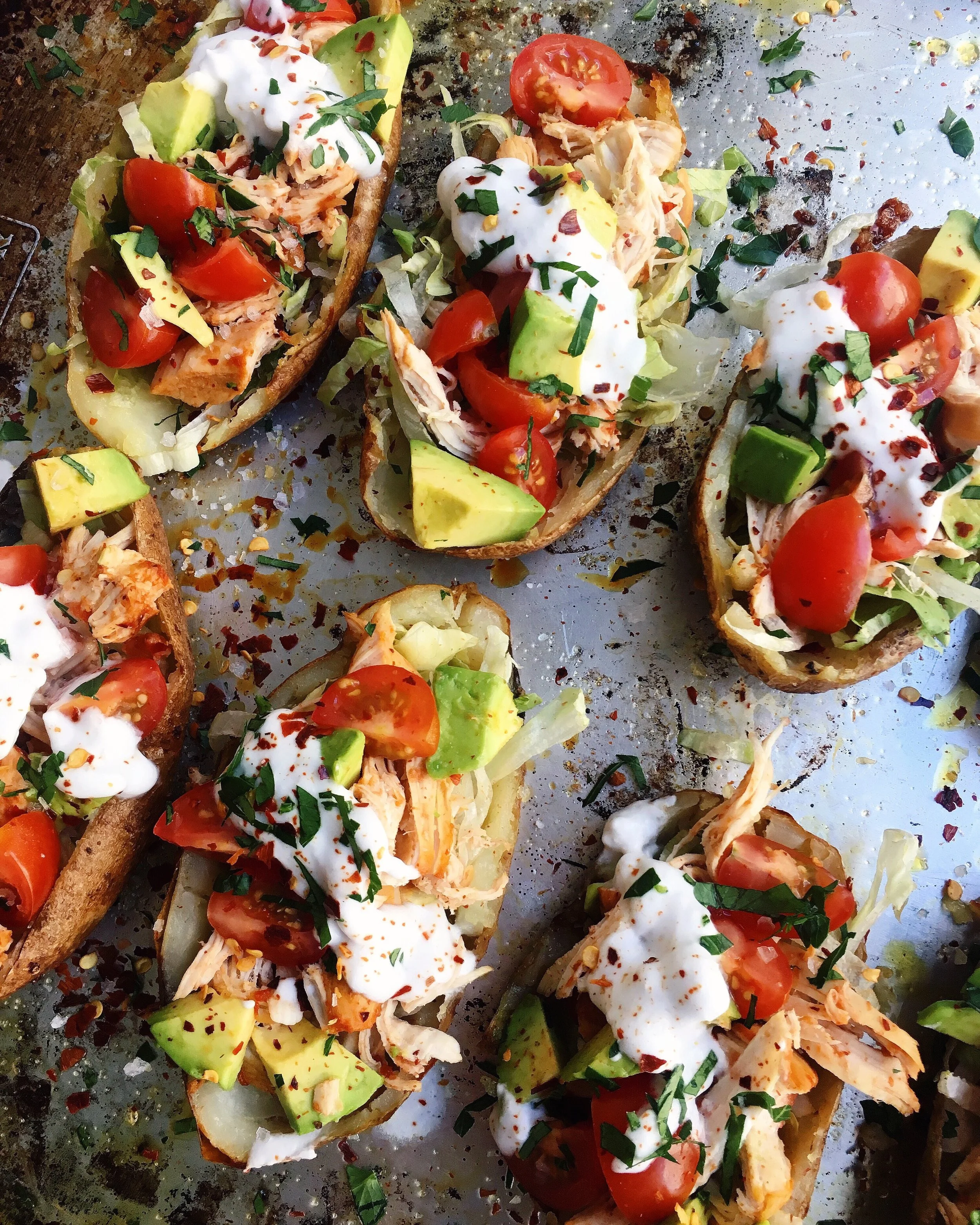 Taco Stuffed Potatoes with Instant Pot Salsa Chicken