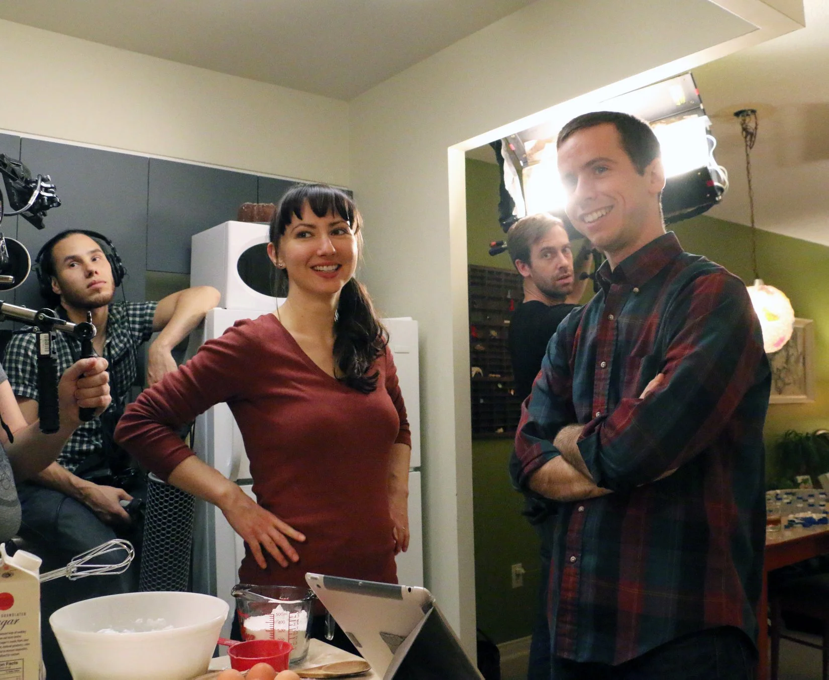 Sarah Kolasky and Daniel Beirne on the set of Great Great Great. Photo: Justin Giallonardo