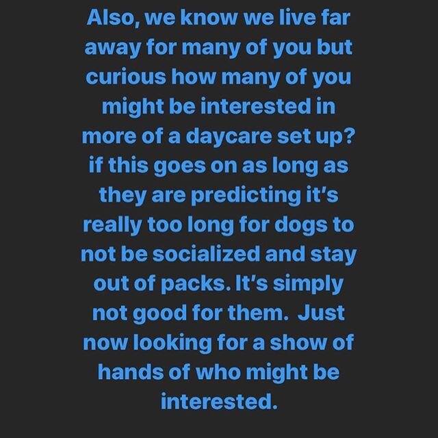 Please stay tuned to IG for updates! Easier than texts and emails to big groups! But we are also sending texts out now. Thanks for all your support. 🐶🐶