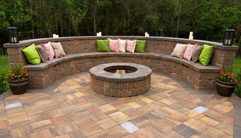 Trap Caps can be seen on the Fire Pit and also lining the top of the seating wall.