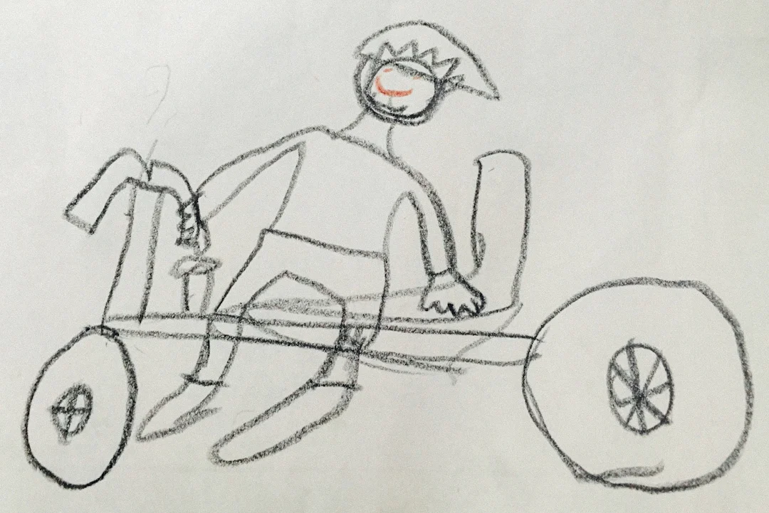 Pictured: A drawing of Steve Grace on the Crossing Australia Harley.