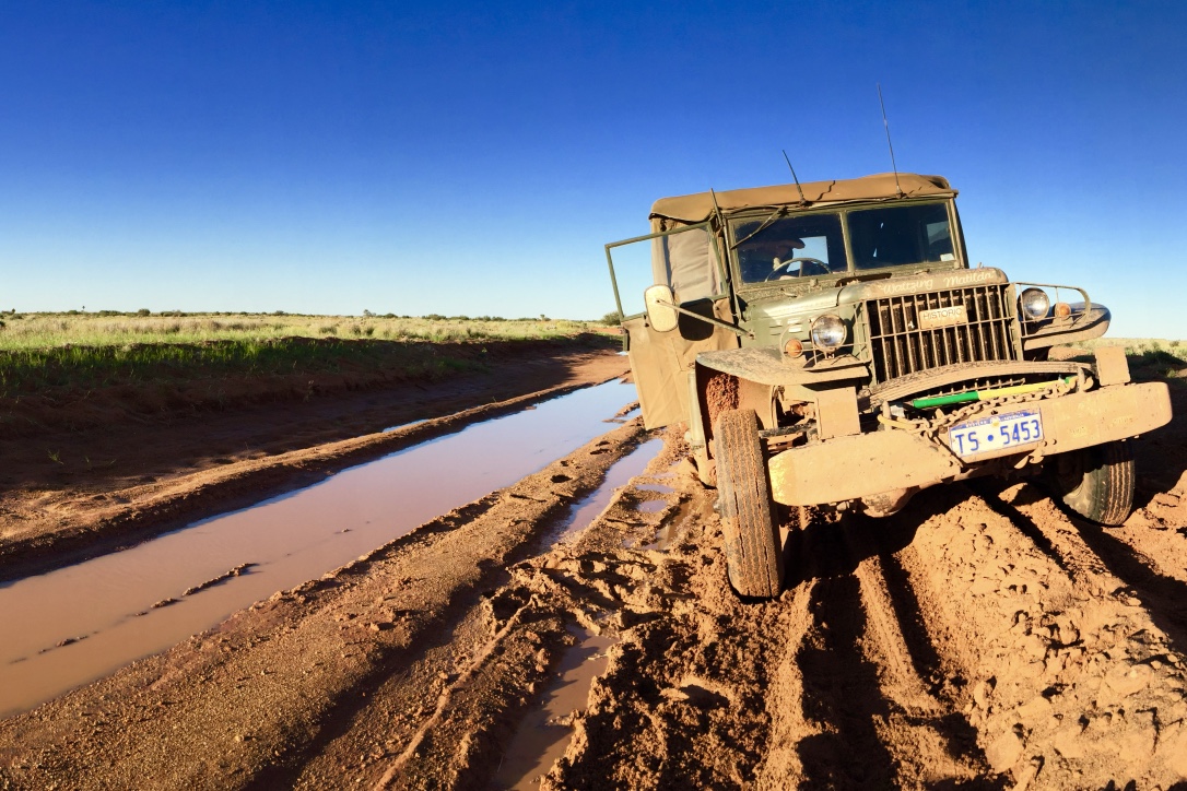 Pictured: Vic Hausler's vintage 1942 Dodge Weapons Carrier on the Old Andado Track north of the Simpson Desert. Pic: Steve Grace