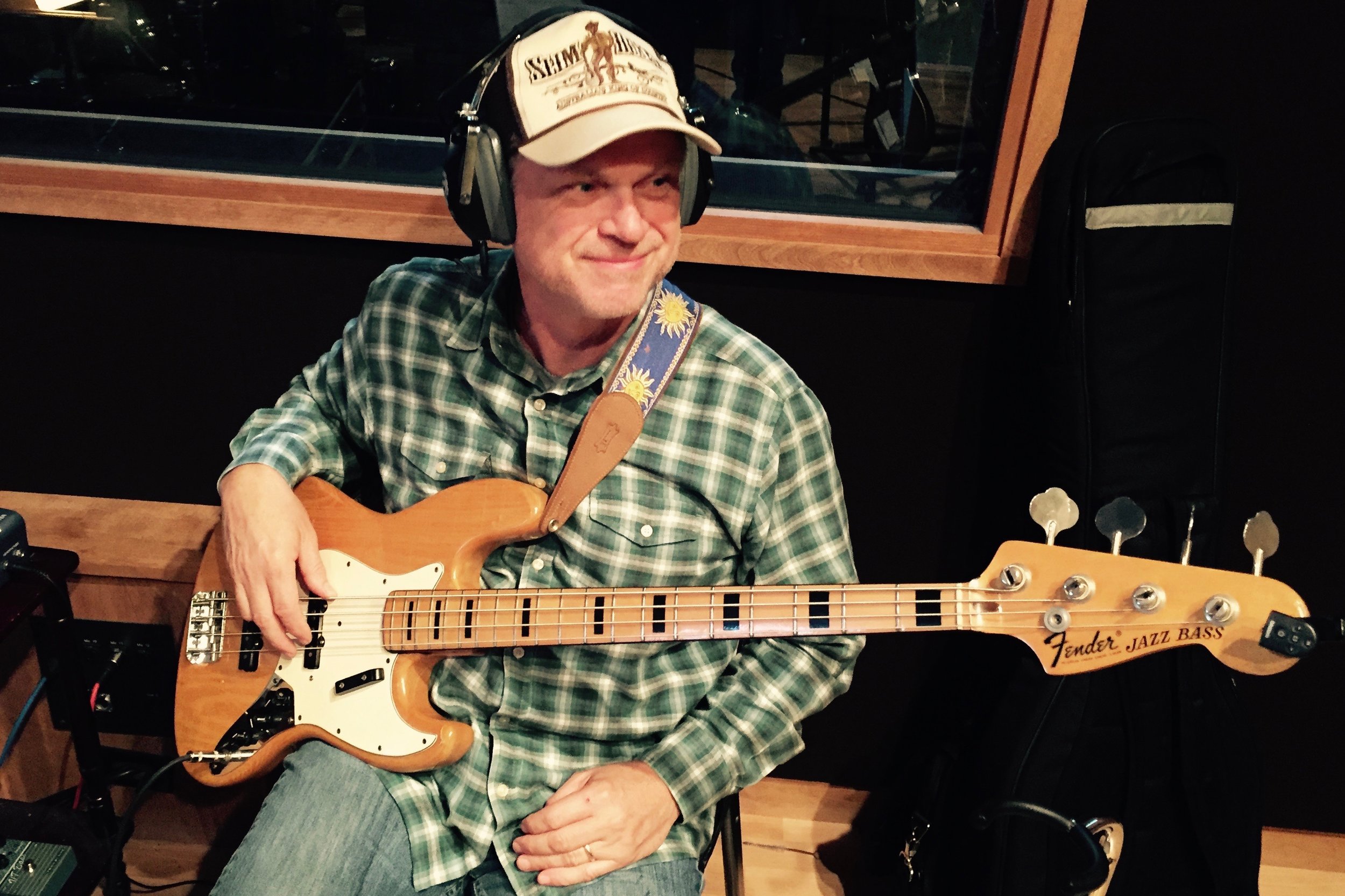 Pictured: Mark Burchfield of Watershed Recording Studios on Fender Bass… with his new Slim Dusty cap!!