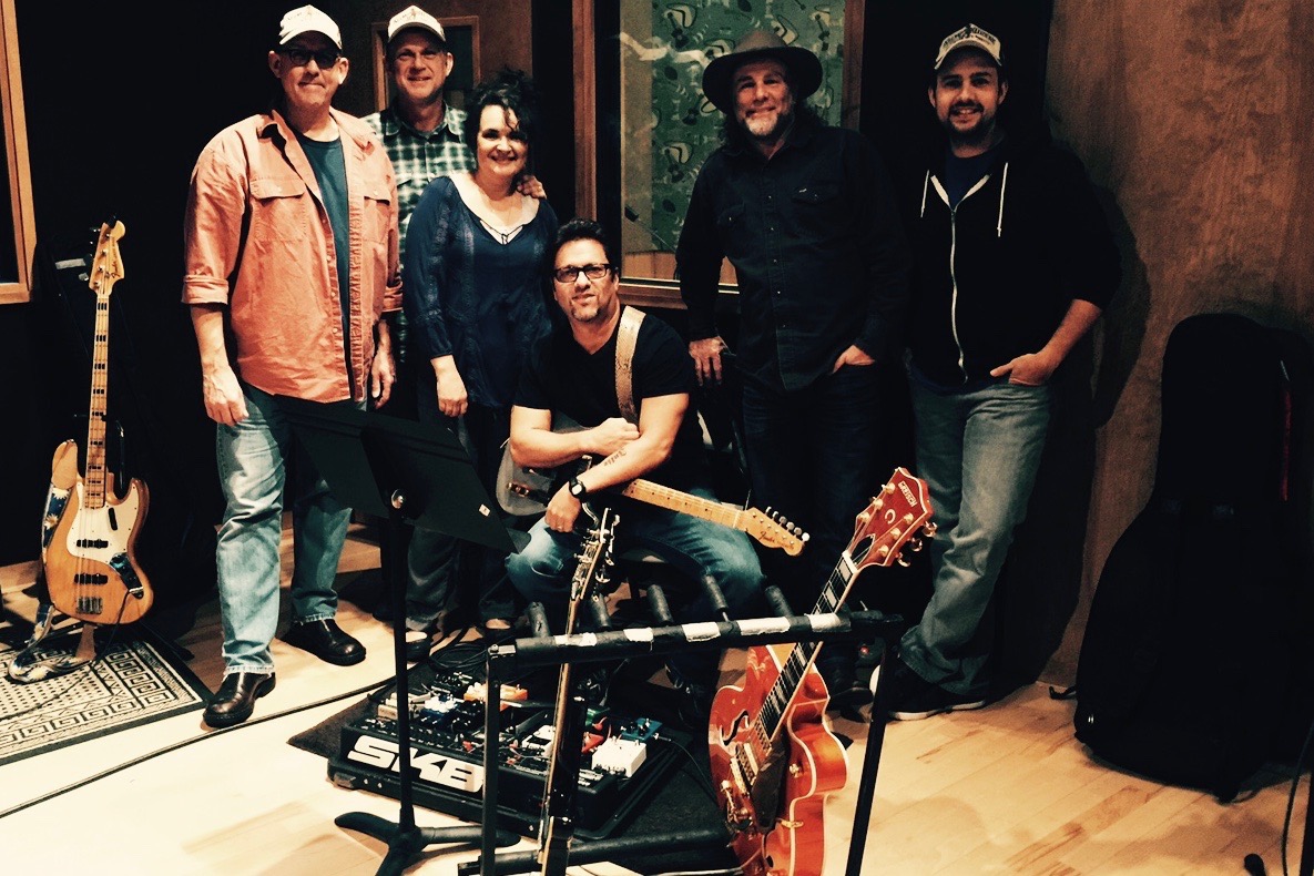Pictured: Legendary drummer John Hammond and guitarist Brent Mason with Mark, Wanda, Steve and Chris at the end of another tracking day.