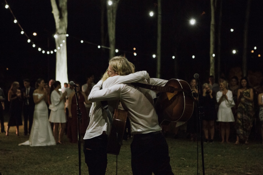 Pictured: Two good mates making memories together. Jordan and Trent performing a love song written by Jordan that morning.
