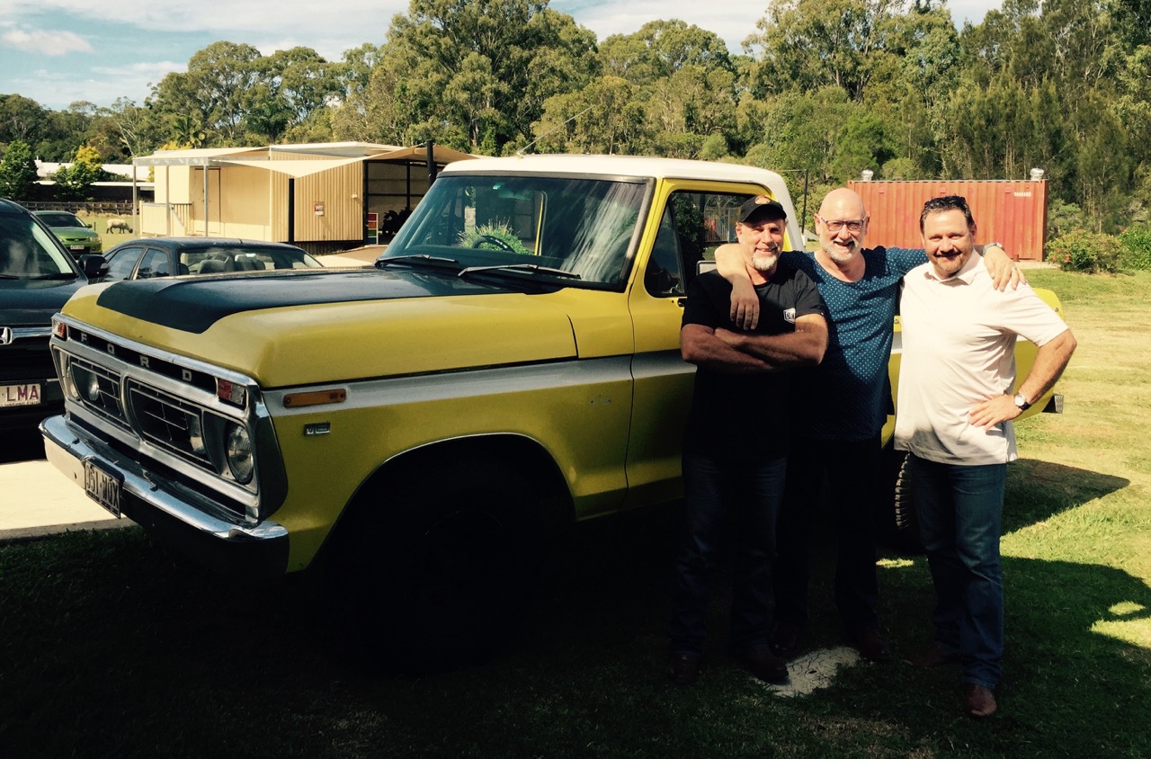 Pictured: Steve with Pastor Danny Gugglielmucci and Pastor Steve Kennedy and his pride ’n' joy Ford F100 ‘Big Bird’ at church camp.