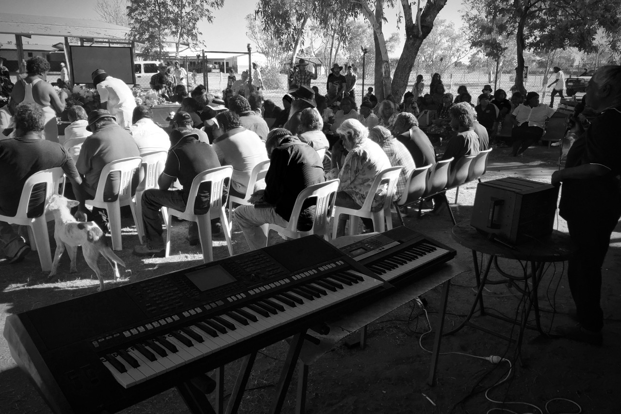 Pictured: Family, friends and people from many communities in the desert came to farewell Lenny Nelson.