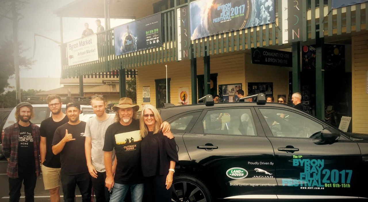 Pictured: The Outback Rider team outside the Byron Bay movie theatre for the first ever screening of the movie.