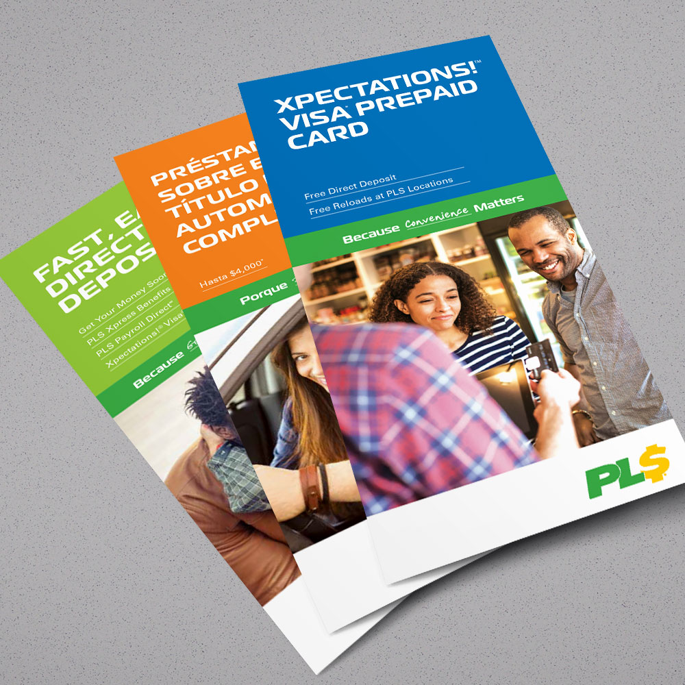 PLS Retail Collateral : Cross-selling the brand’s products and services takes center stage in this brochure series—designed to maximize conversions at the point of sale