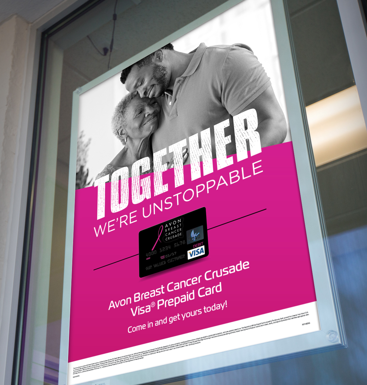 PLS In-Store Signage: With headlines such as, "Together We Can Take a Swipe at Cancer,” our promotion for the PLS Avon Prepaid Visa Card helped inspire thousands of PLS customers to join the fight to end breast cancer