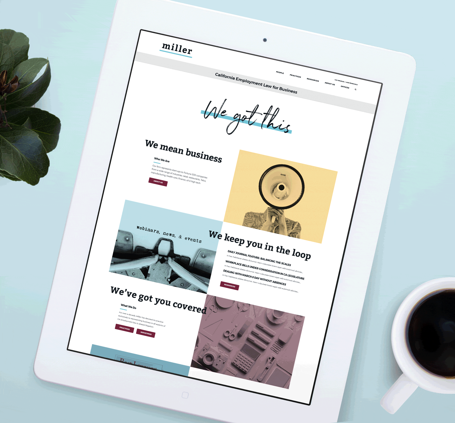 Miller Website Development: From wireframes and designs, to content development and QA, we helped this Bay Area law group deliver an online experience that reflected their unique company by being anything but business as usual.