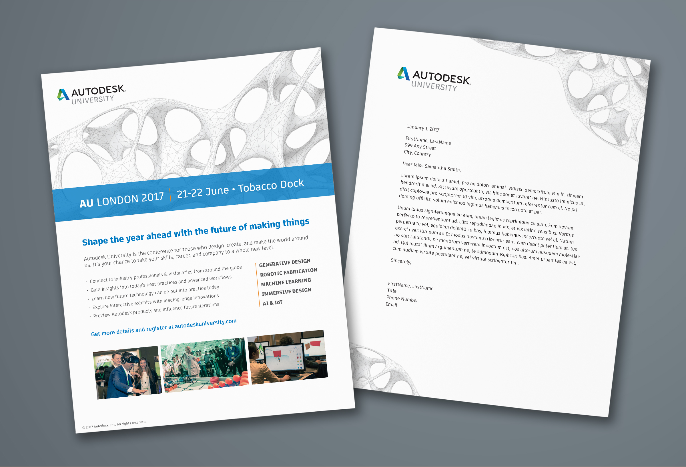 Autodesk 2017 Turnkey Sales Kit: We helped field teams in 18 countries quickly tailor their outreach and drive attendees to local events, by providing them everything they needed—from customizable flyers and emails, to PowerPoint and letterhead templates.