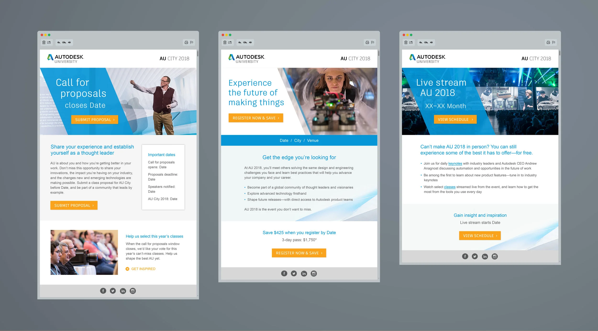 Autodesk 2018 Email Template: From generating awareness to driving registrations, this flexible email template design supports the rapid creation and deployment of industry event emails in 18 countries.