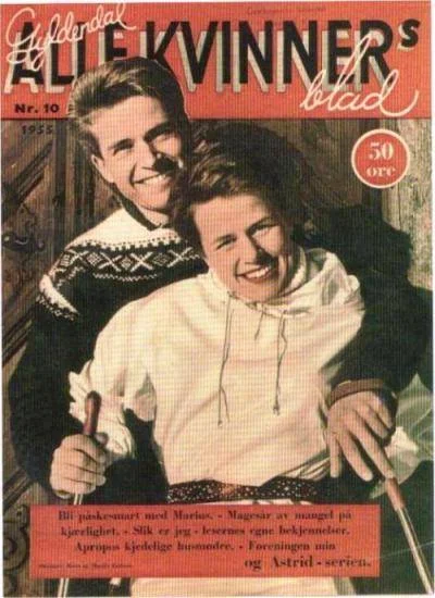 Here is Marius Eriksen photographed again in one of Unn Søiland's designs, and this time with his wife Bente in an article about "after ski" fashion in the 50's.