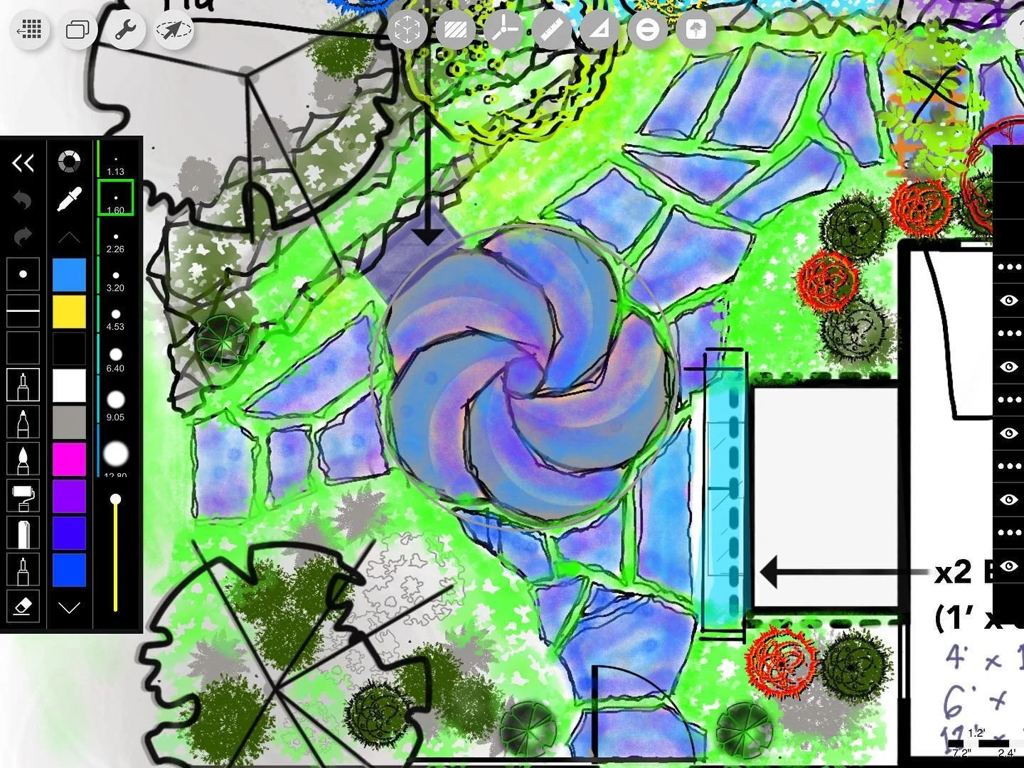 Spiral flagstone patio built by Allen Bosworth, plus new plants and newly illuminated stone lanterns (so easy to wire onto a low voltage system!) Design collaboration with Saya Akayama @ponzuo6110 my 2021 summer landscape design intern. We focused on