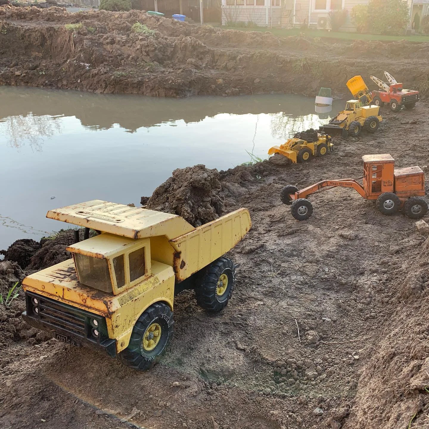 How it started and How it&rsquo;s going. We have Raingardens, epic stonework, and a new fountain featuring the red pump handle from the old 1800s farmhouse well. Amazing project with amazing clients, this is one for the ages!  #landscapedesign #raing