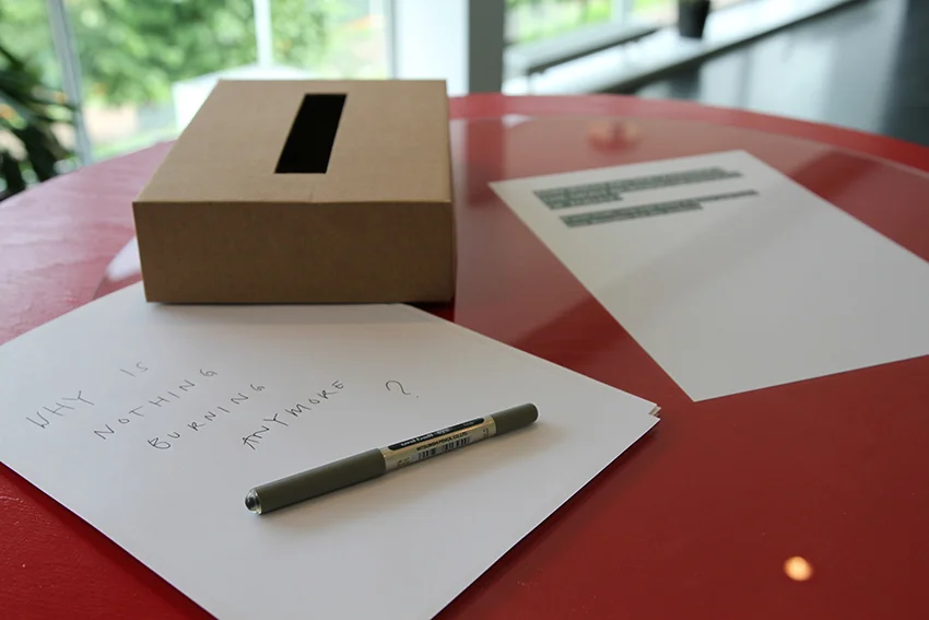 Nora Sternfeld, Isa Rosenberger and the Retired Firemen of Bergen THE MUSEUM OF BURNING QUESTIONS. The Dancing Tables Archive (Installation at Bergen Kunsthall), Bergen Assembly 2016.