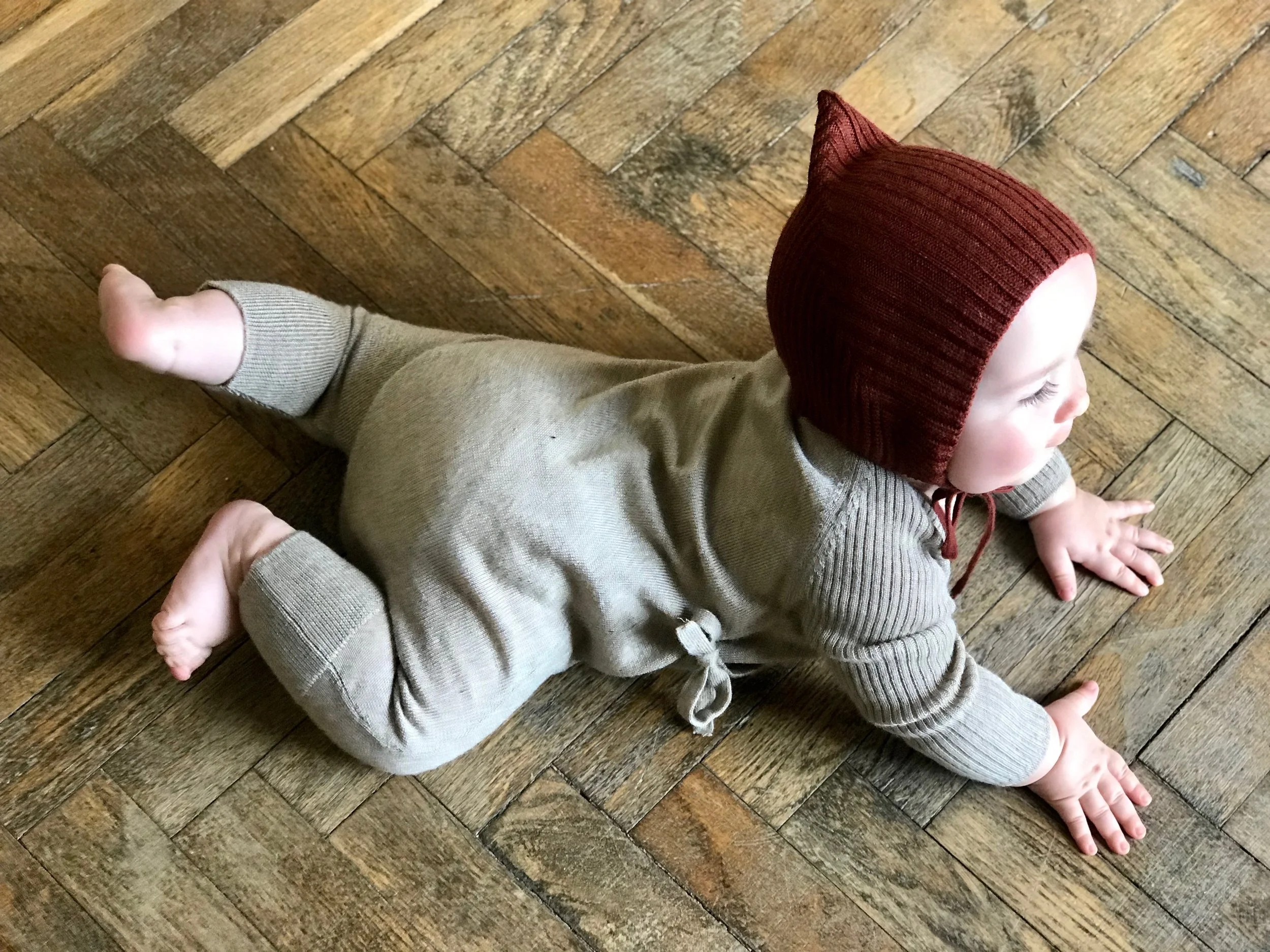 SYLFAEN PIXIE BONNET - REDWOOD - KIZUNA PLAYSUIT - WHEAT3.jpg