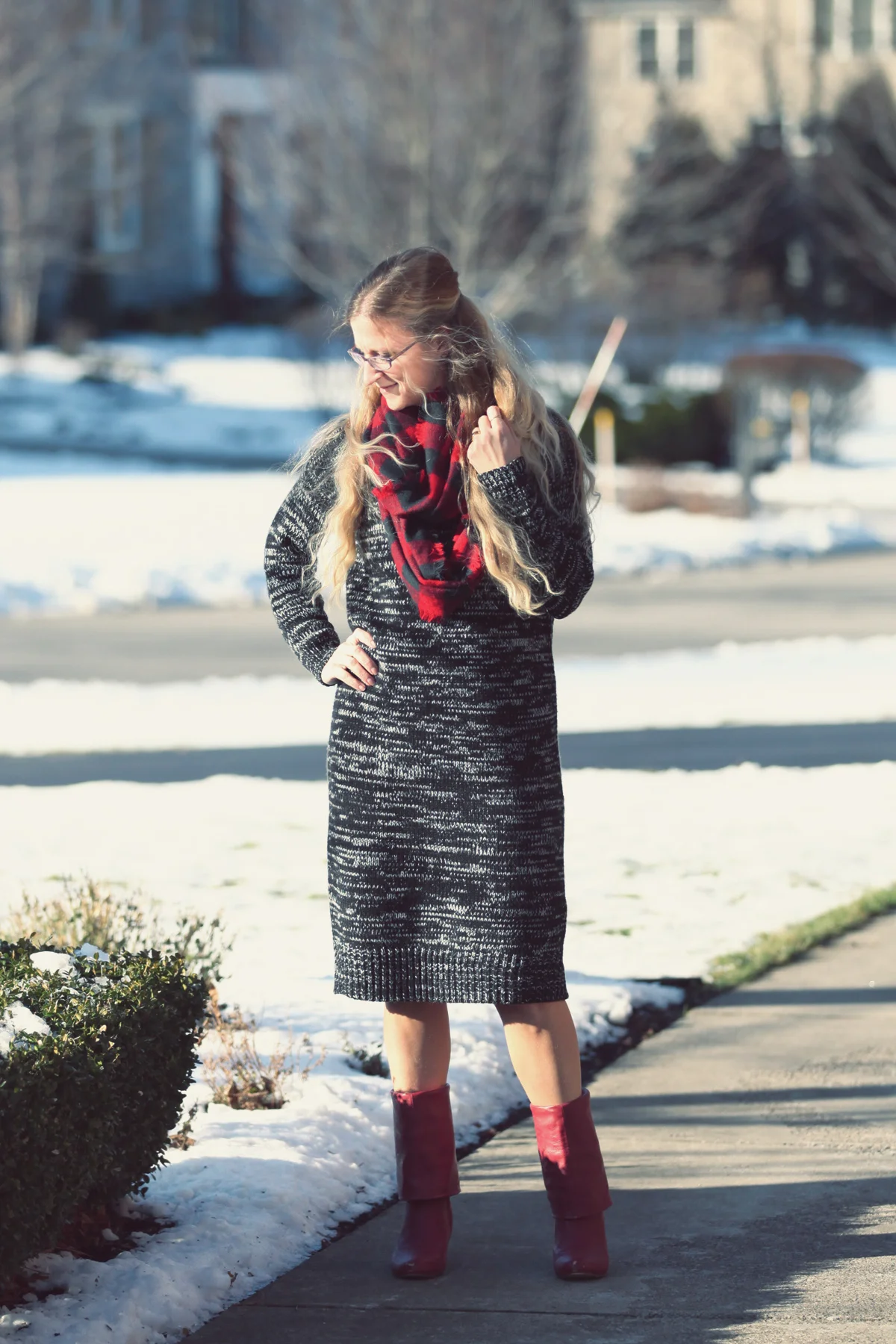 Sweater Dress With Red