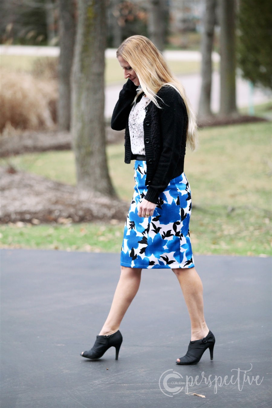 Pattern Mixing - Blue Floral Skirt