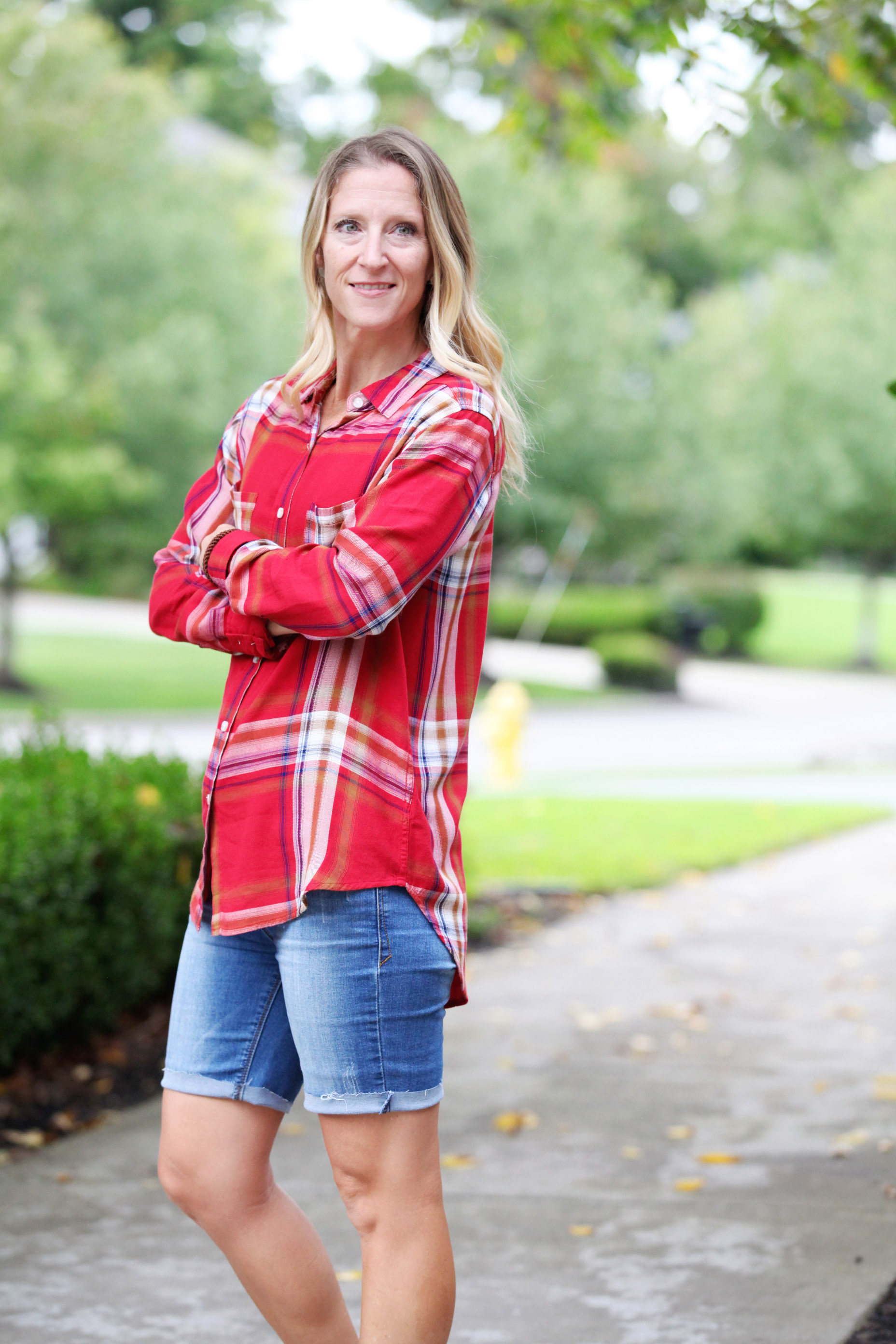 plaid top and shorts