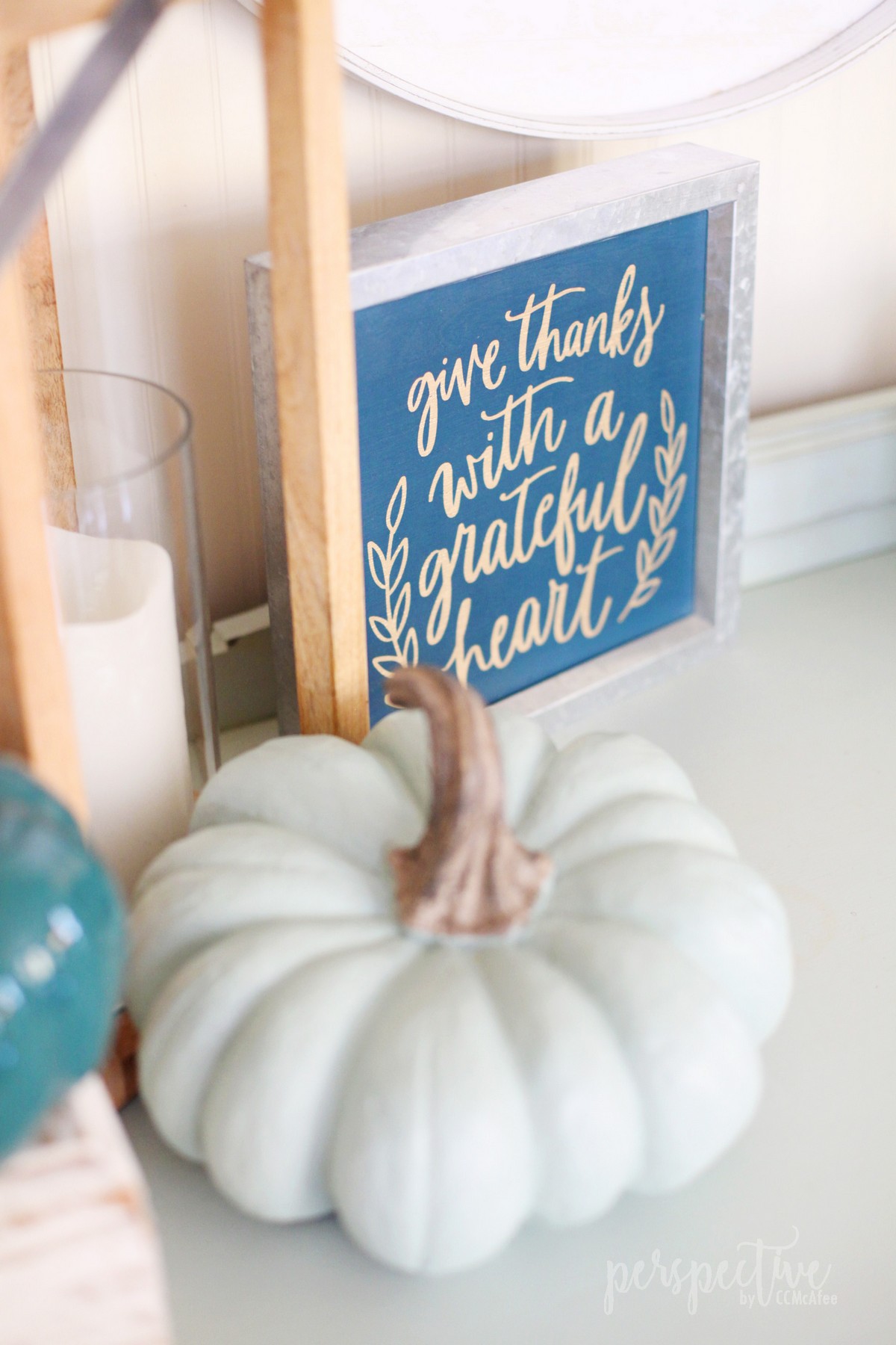 blue and green fall decor
