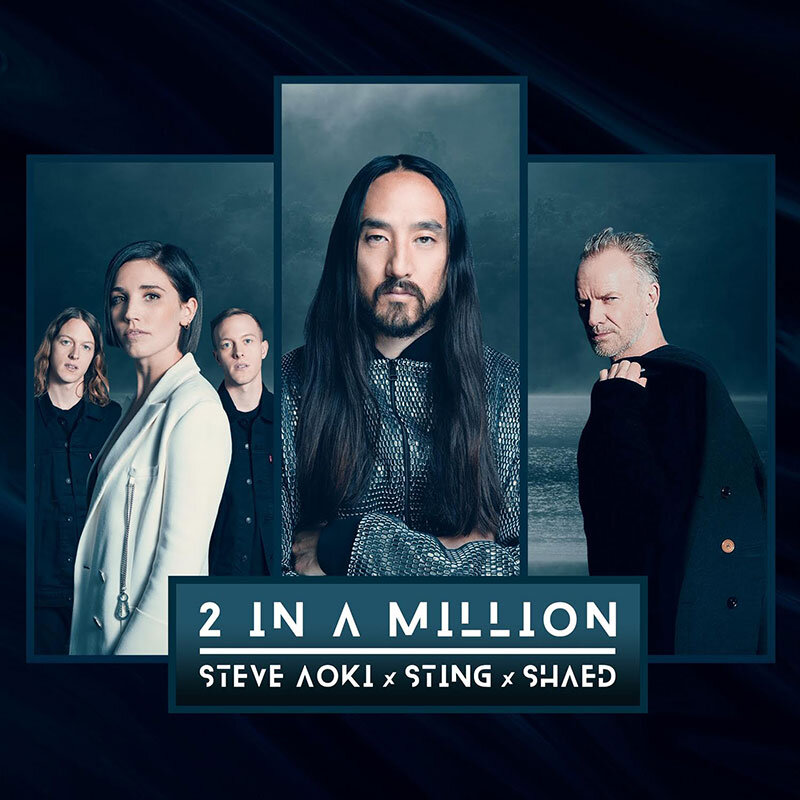  Photograph of Sting for his new single ‘2 in a Million’, with Steve Aoki and Shaed (dec 2019). 