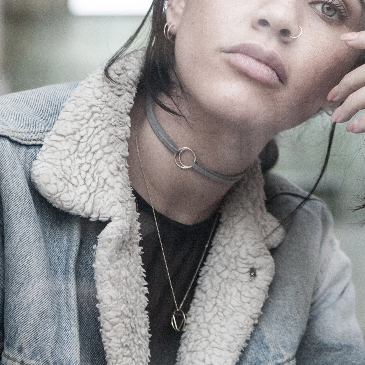 Elements Gold Necklace : crescent Lune Choker Gold : Small hidden orbit and solar hoops gold .jpg