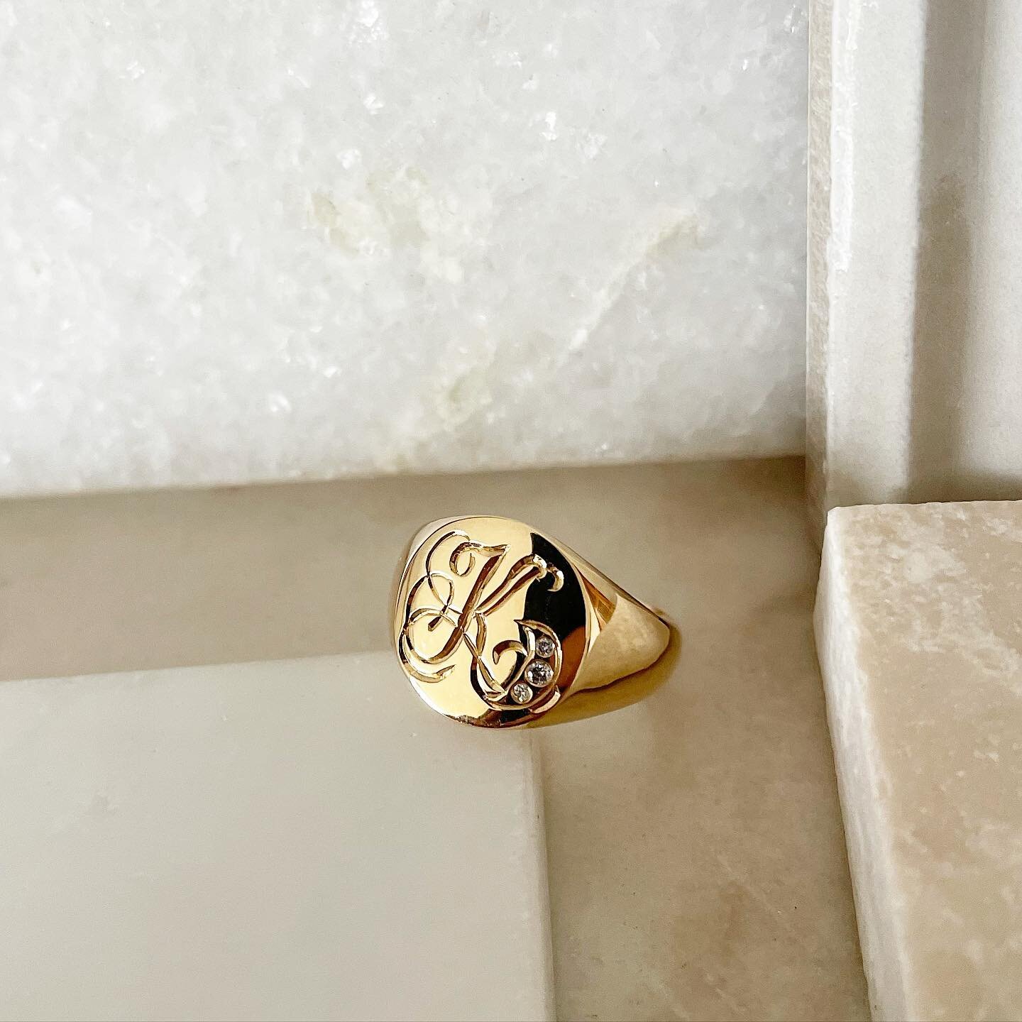 The dream signet ring designed with lovely Kedar. The design is carved by hand, cast in @fairminedofficial 18ct gold, hand engraved and set with ethically mined, cut and traded salt &amp; pepper diamonds. 

#signetring #goldring #futureheirloom #kind