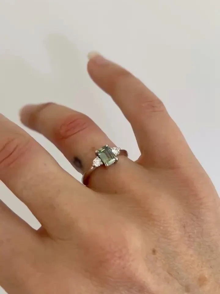 Green sapphire, ethical diamonds &mdash; one of a kind 🧡