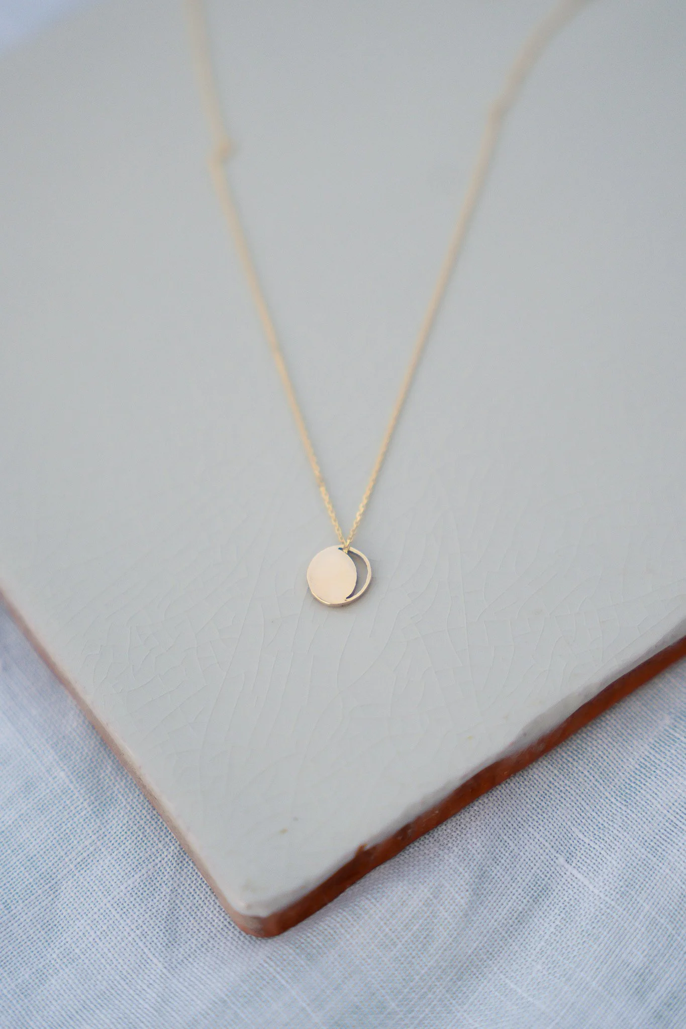 Gold Mini Crescent Lune Disc Necklace