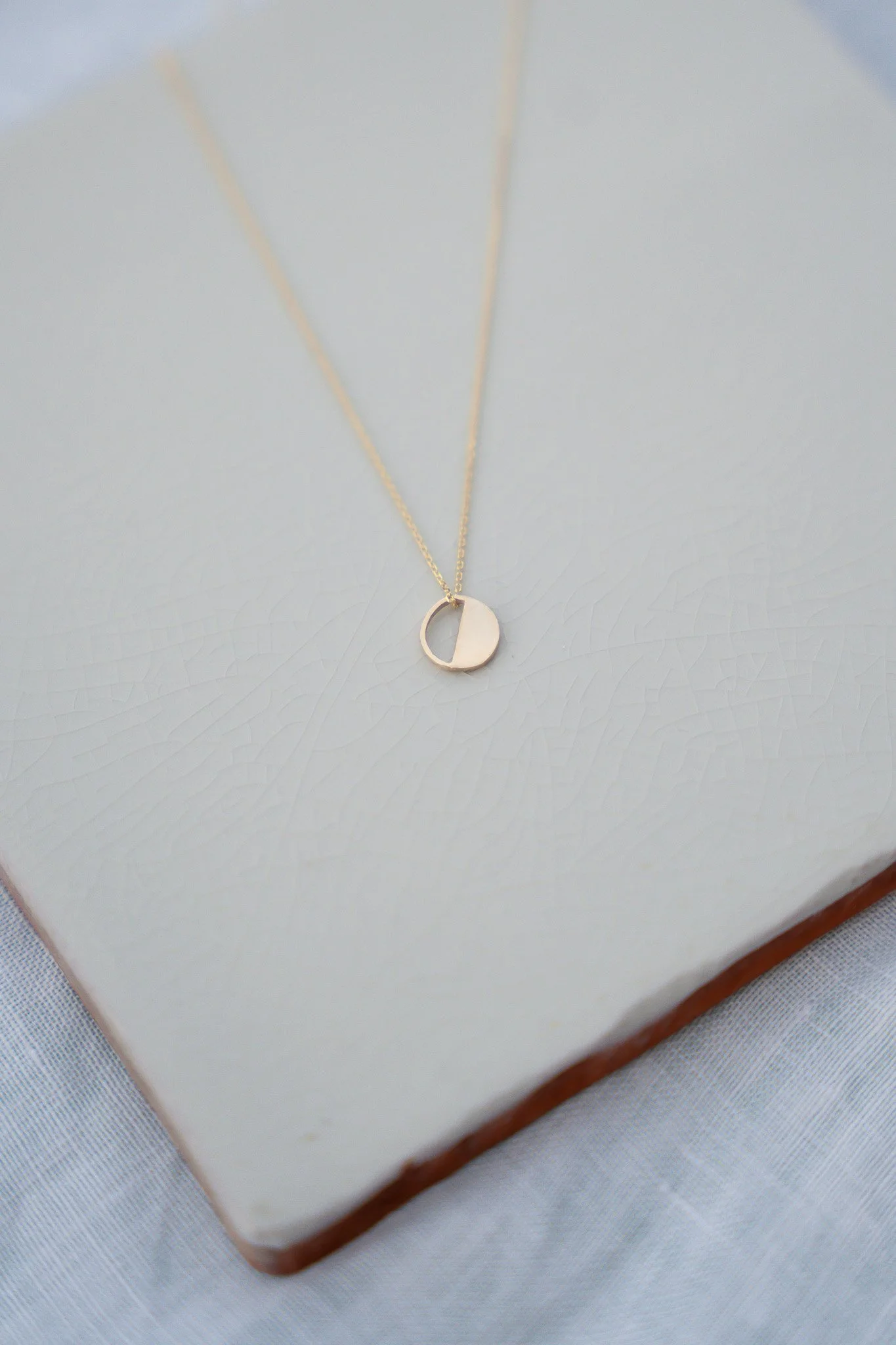 Gold Mini Demi Lune Disc Necklace