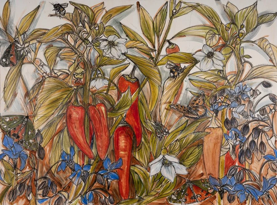 Chillis & Blue Borage with Scarlet Tiger Moths